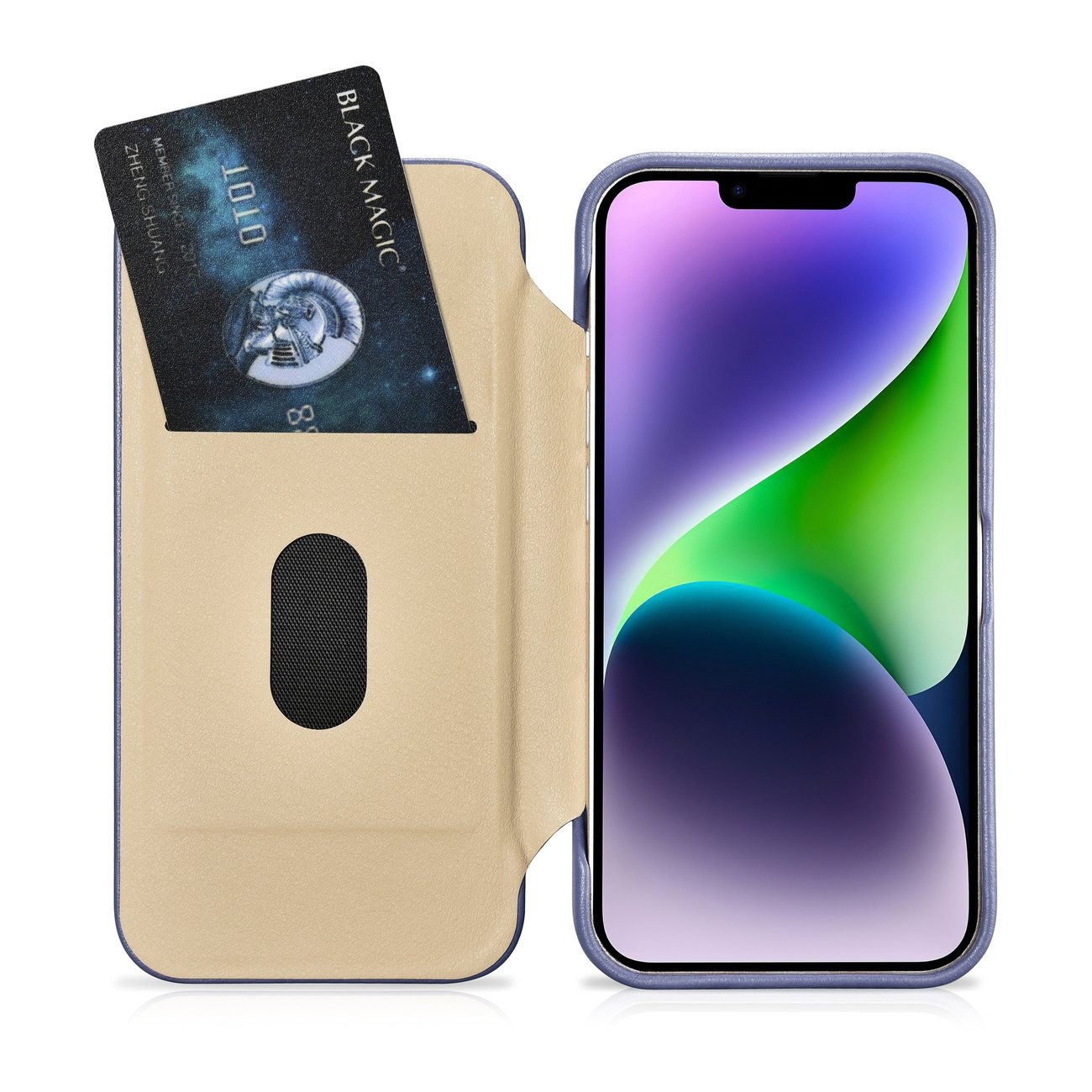 iCarer CE Premium Leather Folio Case for iPhone 14 Plus, Magnetic Flip, MagSafe, Light Purple