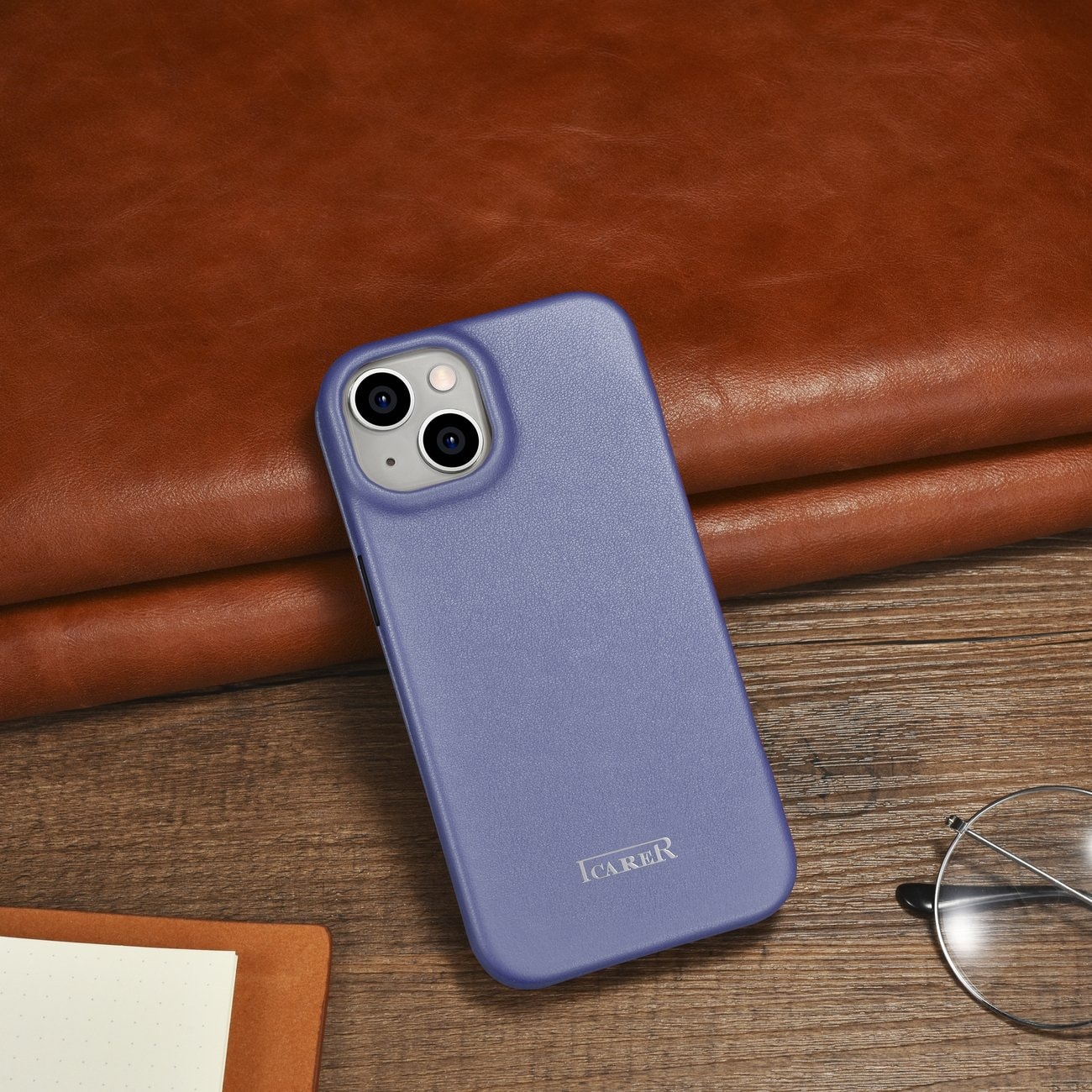 iCarer CE Premium Leather Folio Case for iPhone 14 Plus, Magnetic Flip, MagSafe, Light Purple