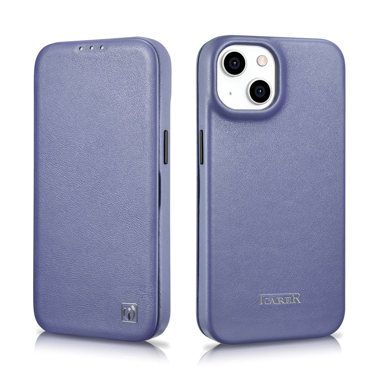 iCarer CE Premium Leather Folio Case for iPhone 14 Plus, Magnetic Flip, MagSafe, Light Purple