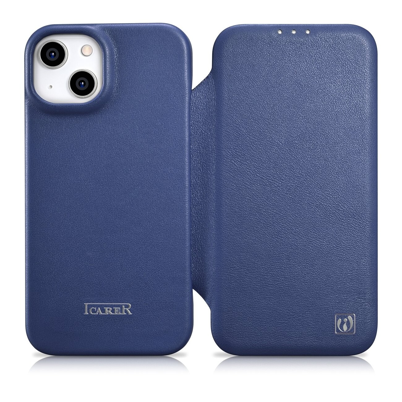iCarer CE Premium Leather Folio Case for iPhone 14 Plus Magnetic Flip MagSafe Blue (WMI14220715-BU)