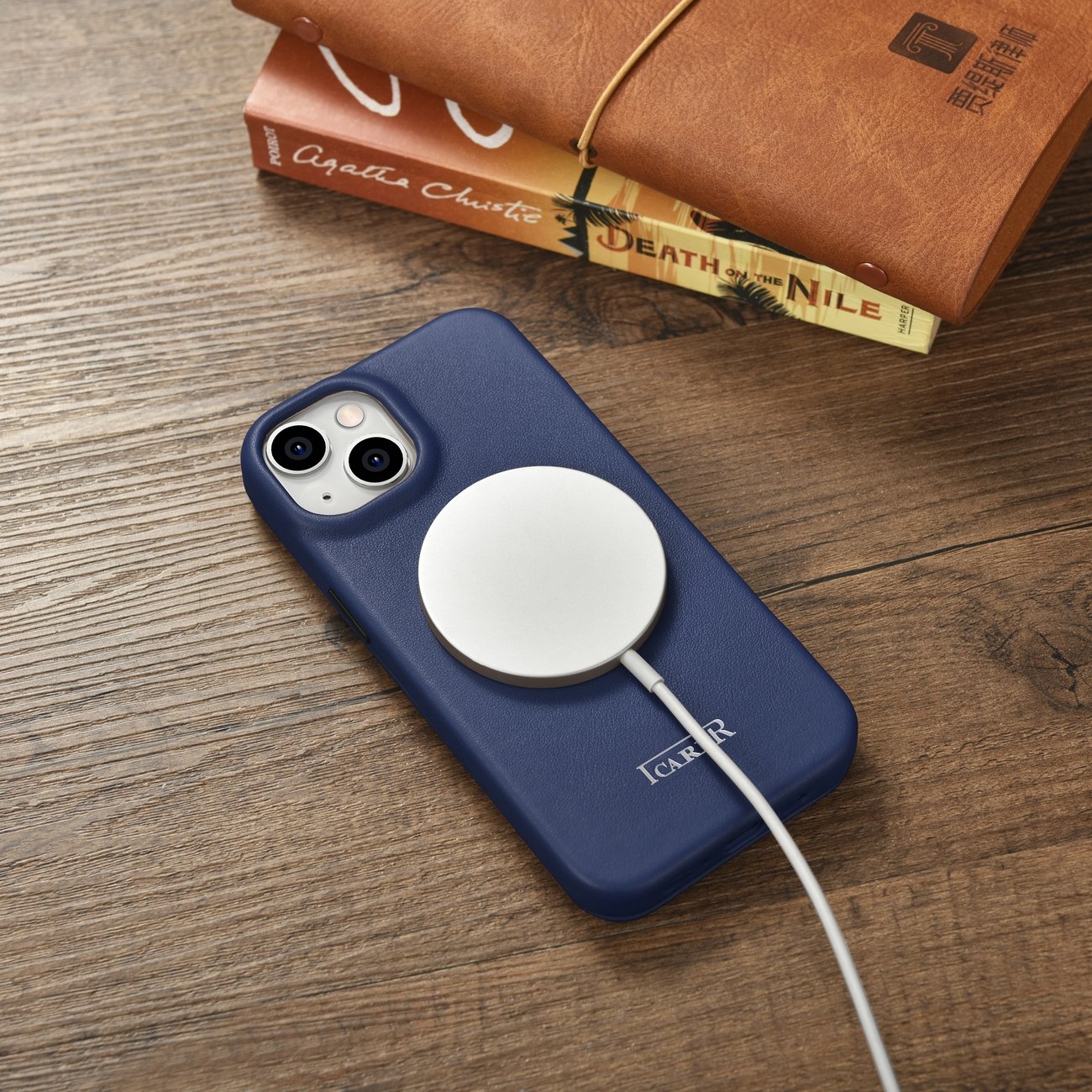 iCarer CE Premium Leather Folio Case for iPhone 14 Plus Magnetic Flip MagSafe Blue (WMI14220715-BU)