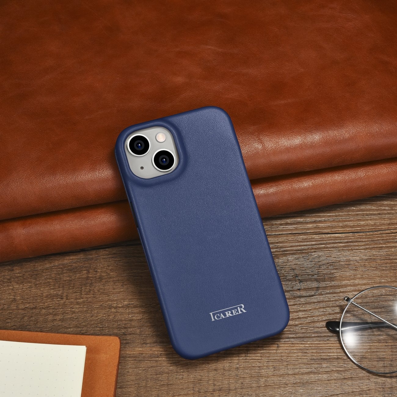 iCarer CE Premium Leather Folio Case for iPhone 14 Plus Magnetic Flip MagSafe Blue (WMI14220715-BU)