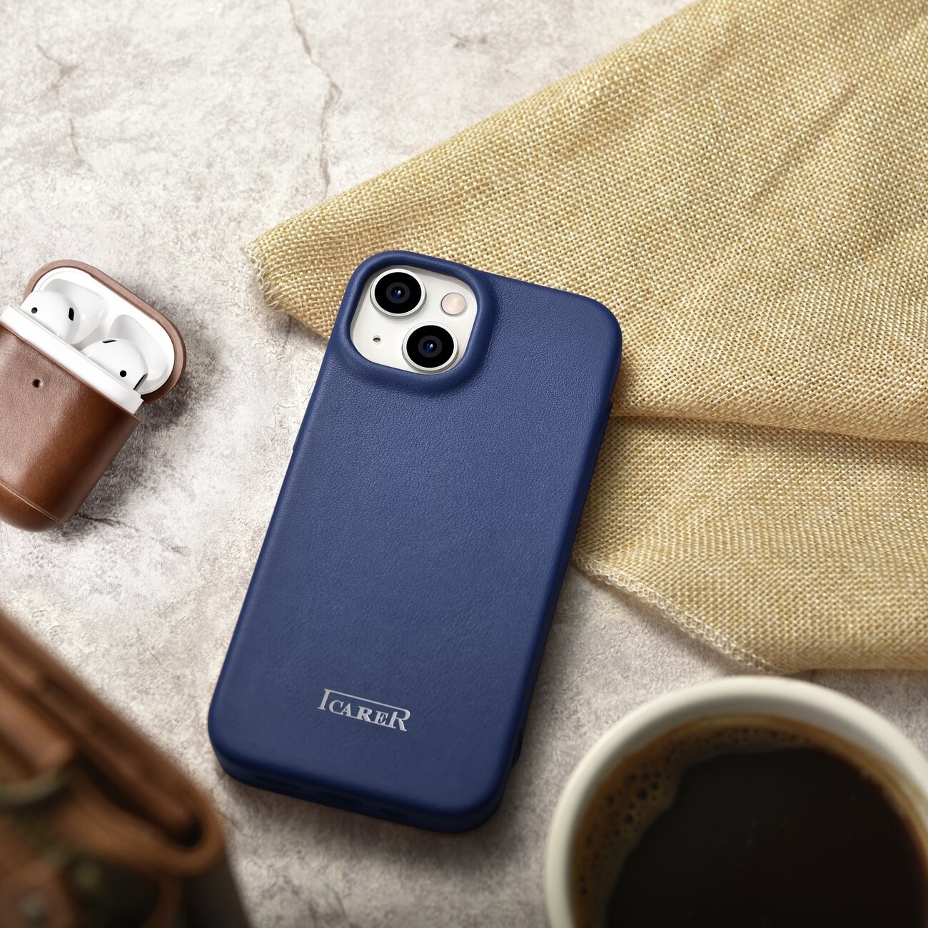 iCarer CE Premium Leather Folio Case for iPhone 14 Plus Magnetic Flip MagSafe Blue (WMI14220715-BU)