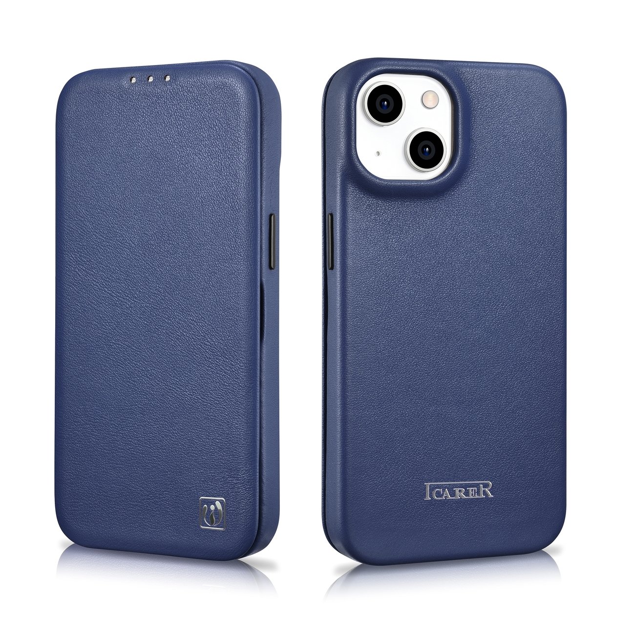 iCarer CE Premium Leather Folio Case for iPhone 14 Plus Magnetic Flip MagSafe Blue (WMI14220715-BU)