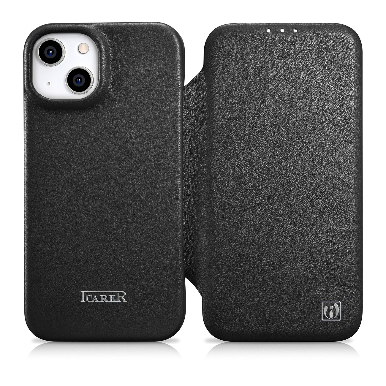 iCarer CE Premium Leather Folio Case for iPhone 14 Plus, Magnetic Flip, MagSafe (WMI14220715-BK)