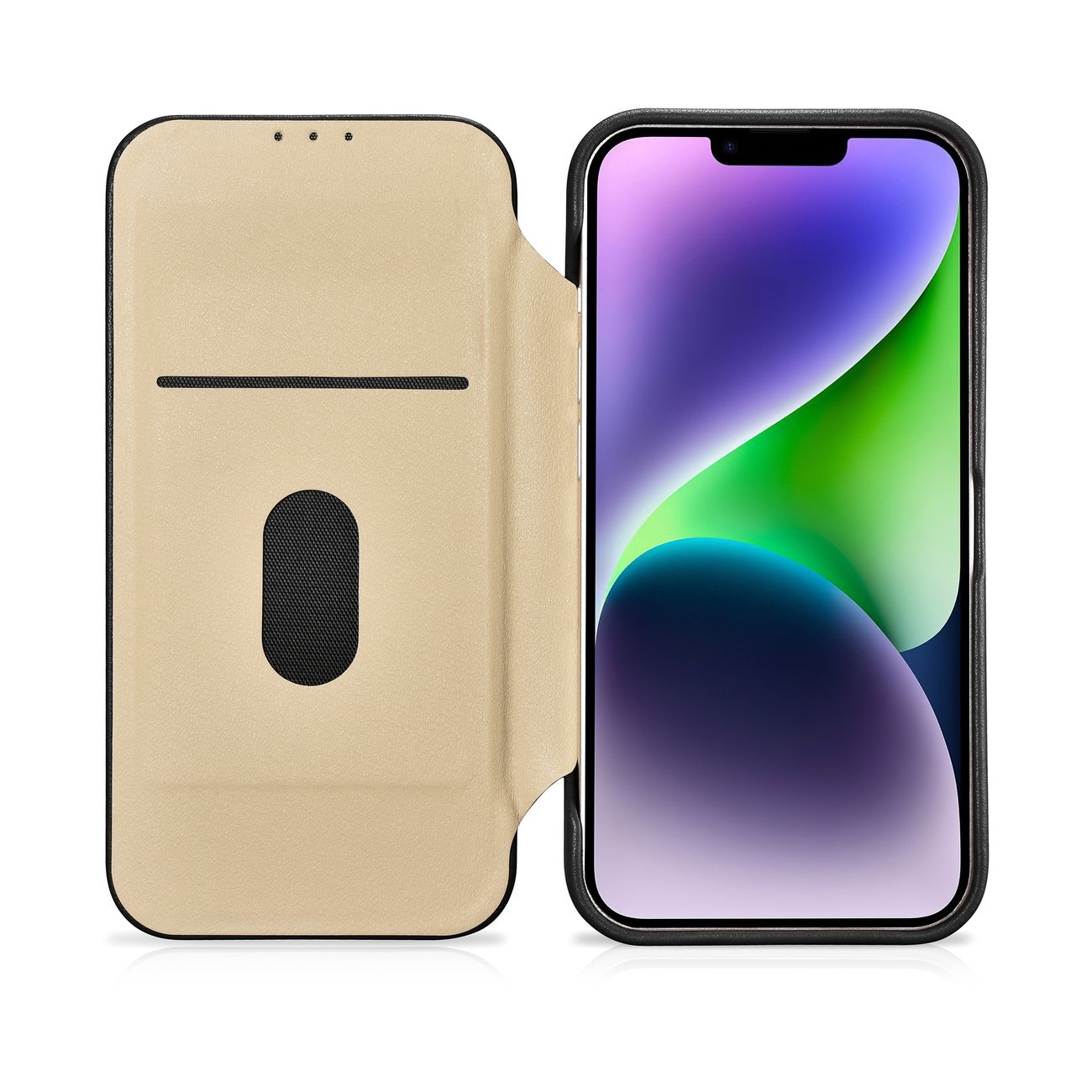 iCarer CE Premium Leather Folio Case for iPhone 14 Plus, Magnetic Flip, MagSafe (WMI14220715-BK)