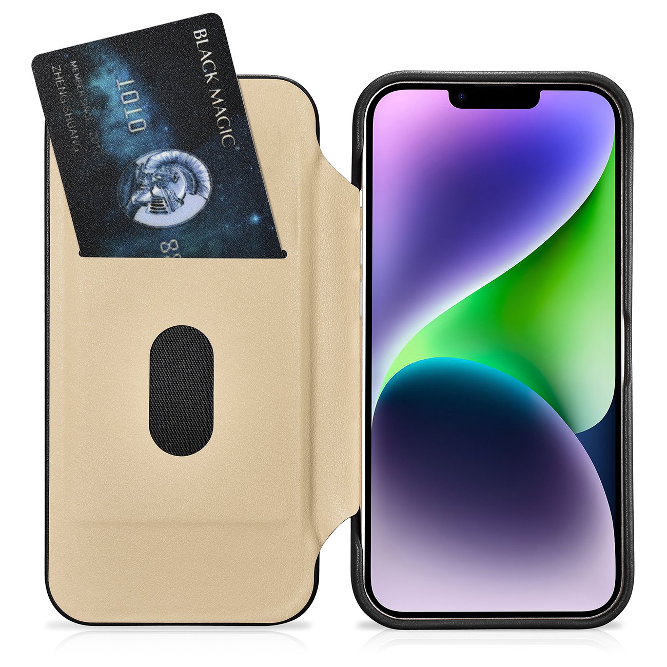 iCarer CE Premium Leather Folio Case for iPhone 14 Plus, Magnetic Flip, MagSafe (WMI14220715-BK)