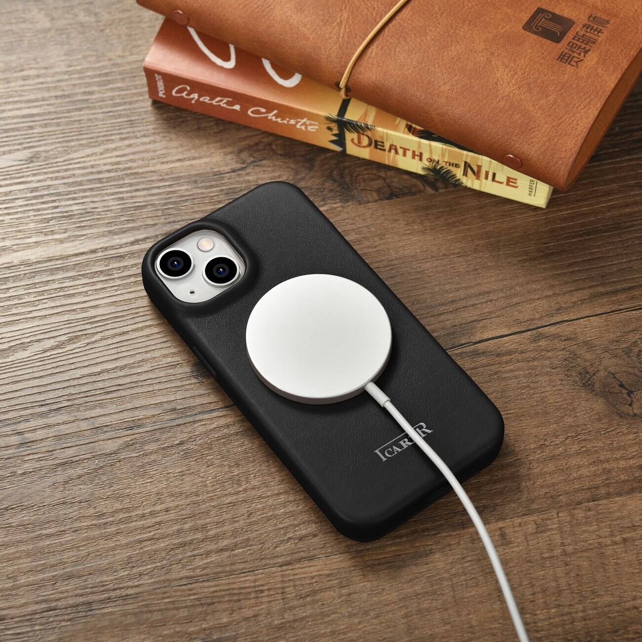 iCarer CE Premium Leather Folio Case for iPhone 14 Plus, Magnetic Flip, MagSafe (WMI14220715-BK)