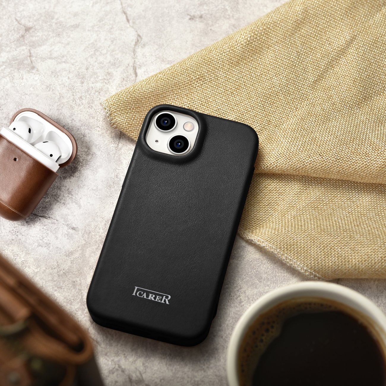 iCarer CE Premium Leather Folio Case for iPhone 14 Plus, Magnetic Flip, MagSafe (WMI14220715-BK)