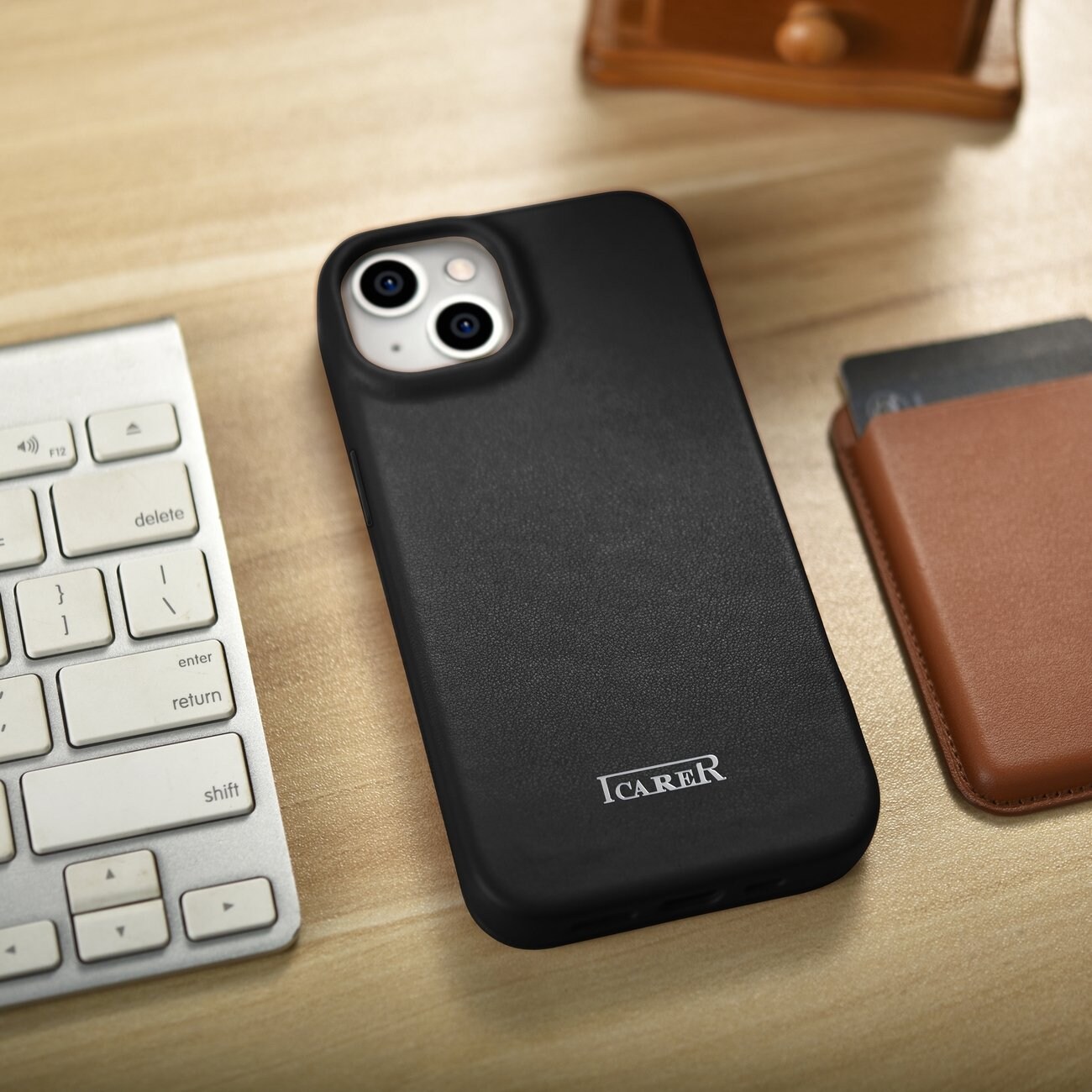 iCarer CE Premium Leather Folio Case for iPhone 14 Plus, Magnetic Flip, MagSafe (WMI14220715-BK)