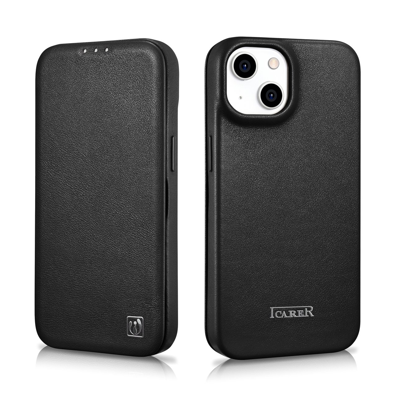 iCarer CE Premium Leather Folio Case for iPhone 14 Plus, Magnetic Flip, MagSafe (WMI14220715-BK)