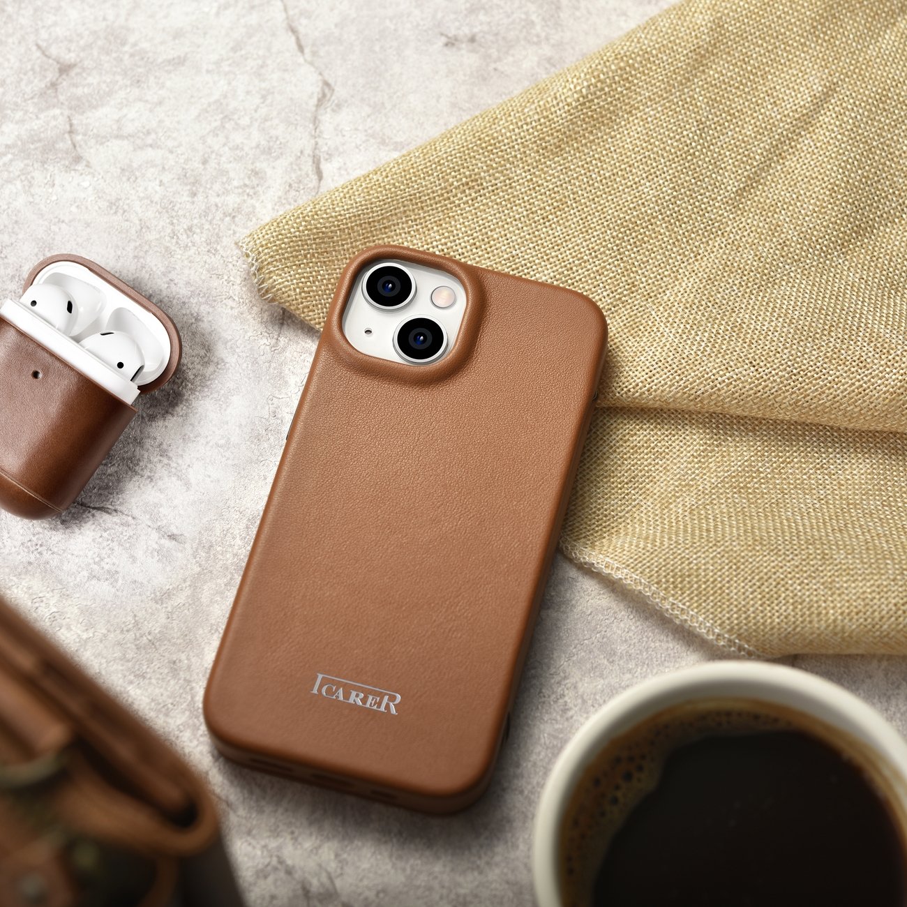 iCarer CE Premium Leather Folio Case for iPhone 14 Plus MagSafe Brown (WMI14220715-BN)