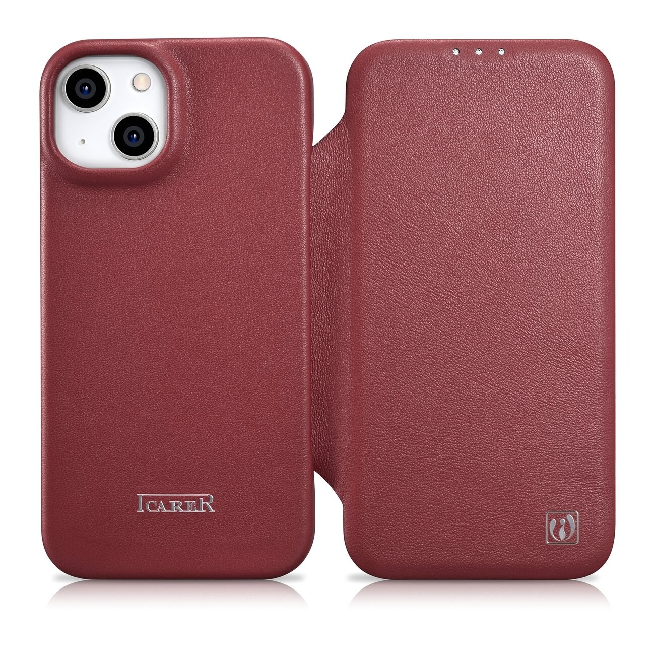 iCarer CE Premium Leather Folio Case for iPhone 14 Plus Magnetic Flip MagSafe Red (WMI14220715-RD)