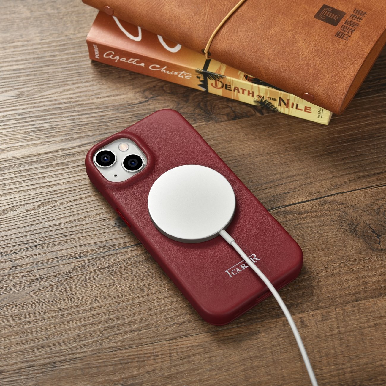 iCarer CE Premium Leather Folio Case for iPhone 14 Plus Magnetic Flip MagSafe Red (WMI14220715-RD)