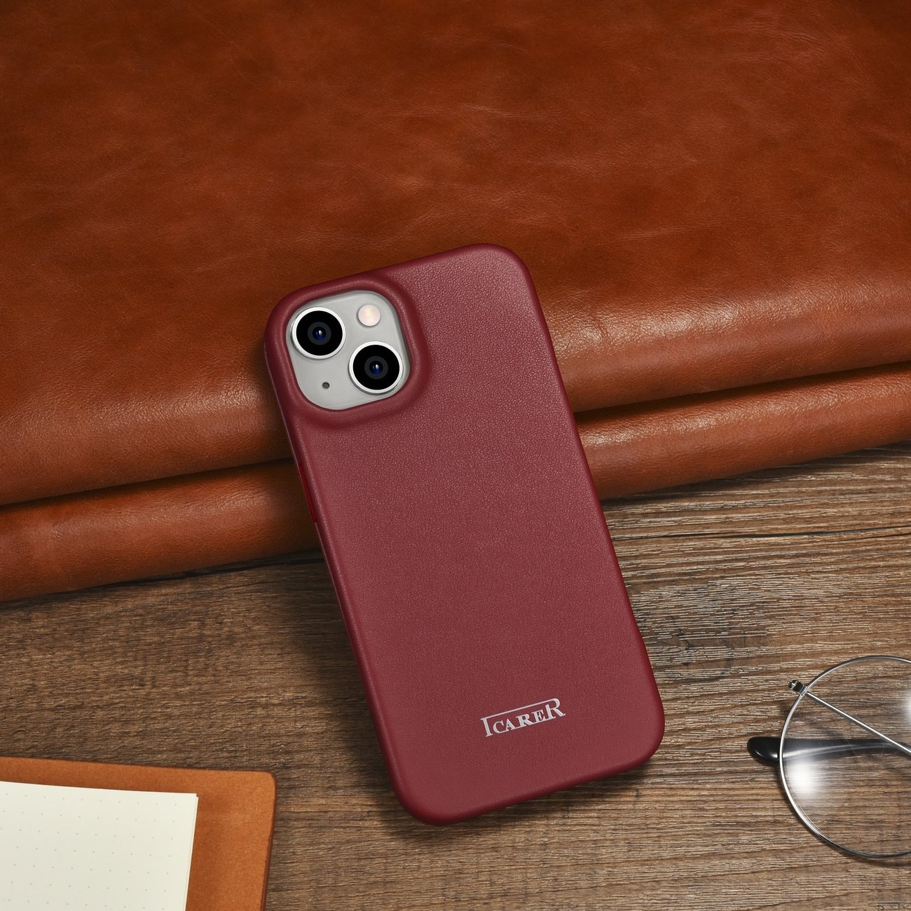 iCarer CE Premium Leather Folio Case for iPhone 14 Plus Magnetic Flip MagSafe Red (WMI14220715-RD)