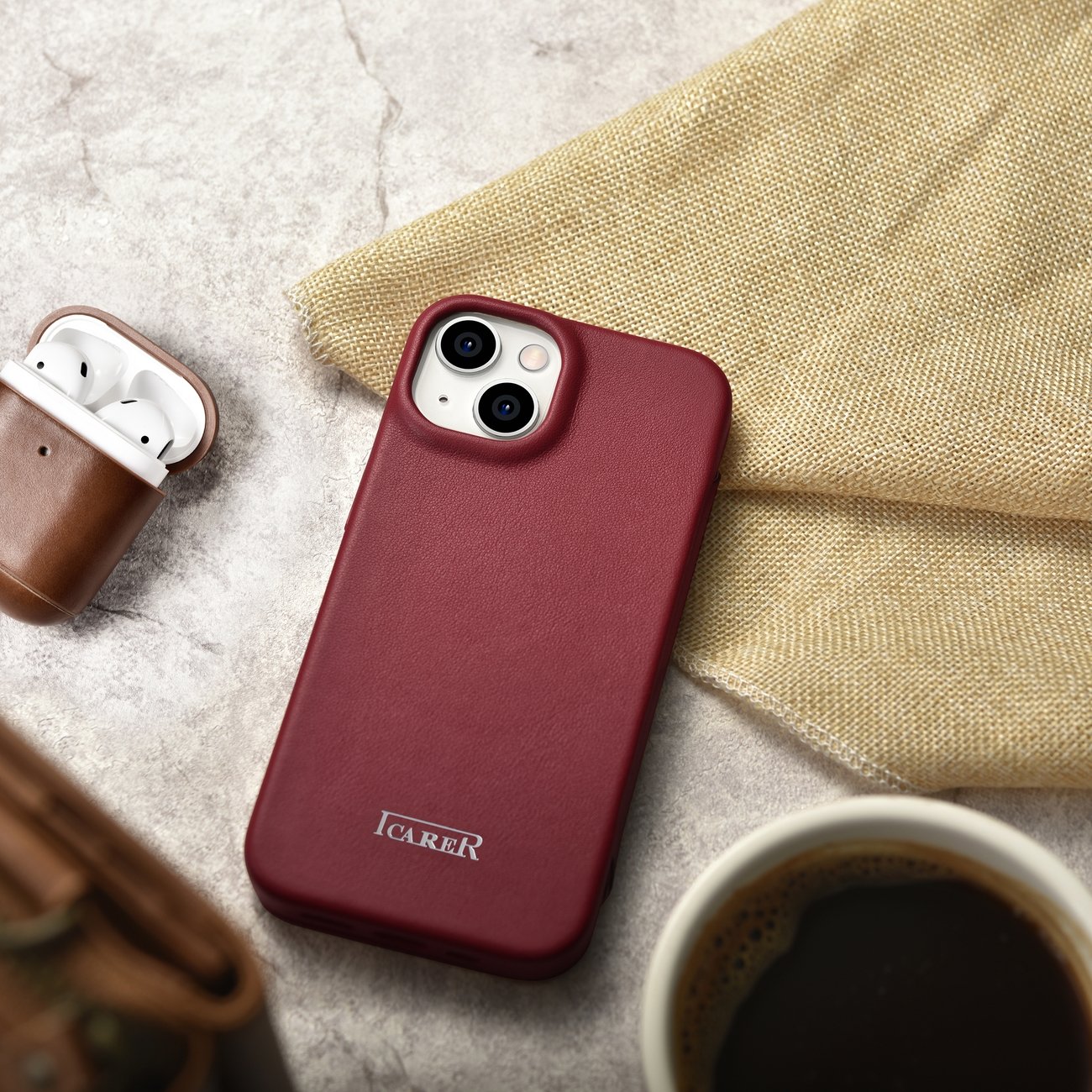 iCarer CE Premium Leather Folio Case for iPhone 14 Plus Magnetic Flip MagSafe Red (WMI14220715-RD)