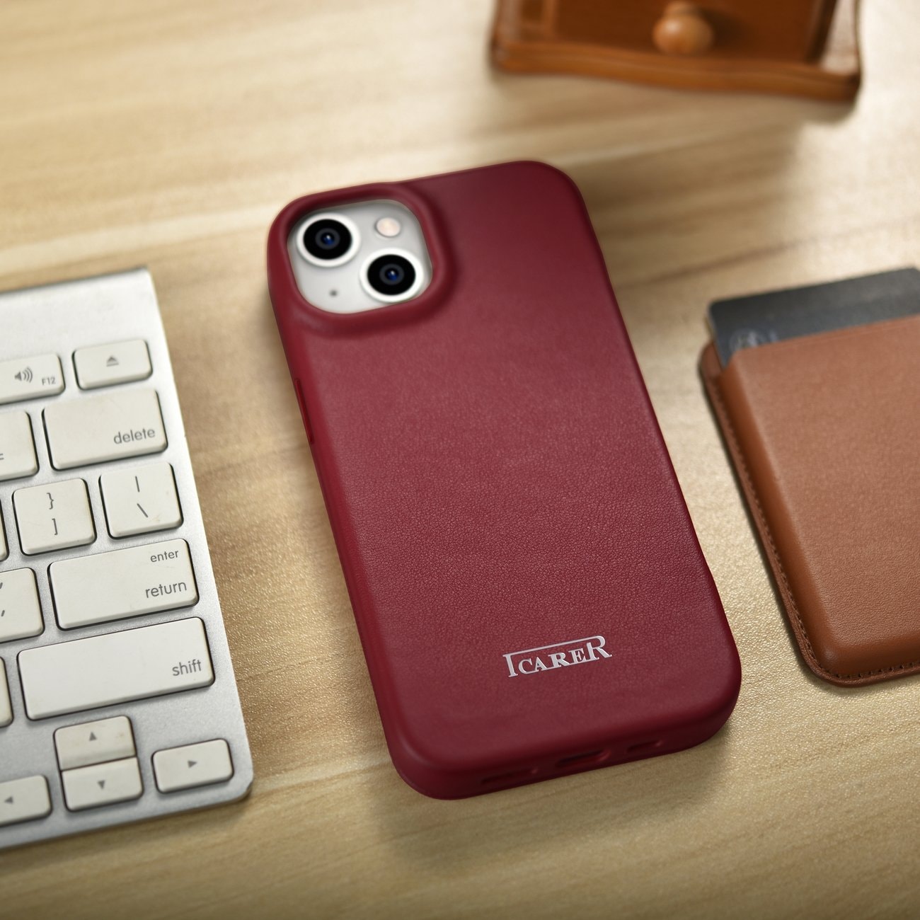 iCarer CE Premium Leather Folio Case for iPhone 14 Plus Magnetic Flip MagSafe Red (WMI14220715-RD)