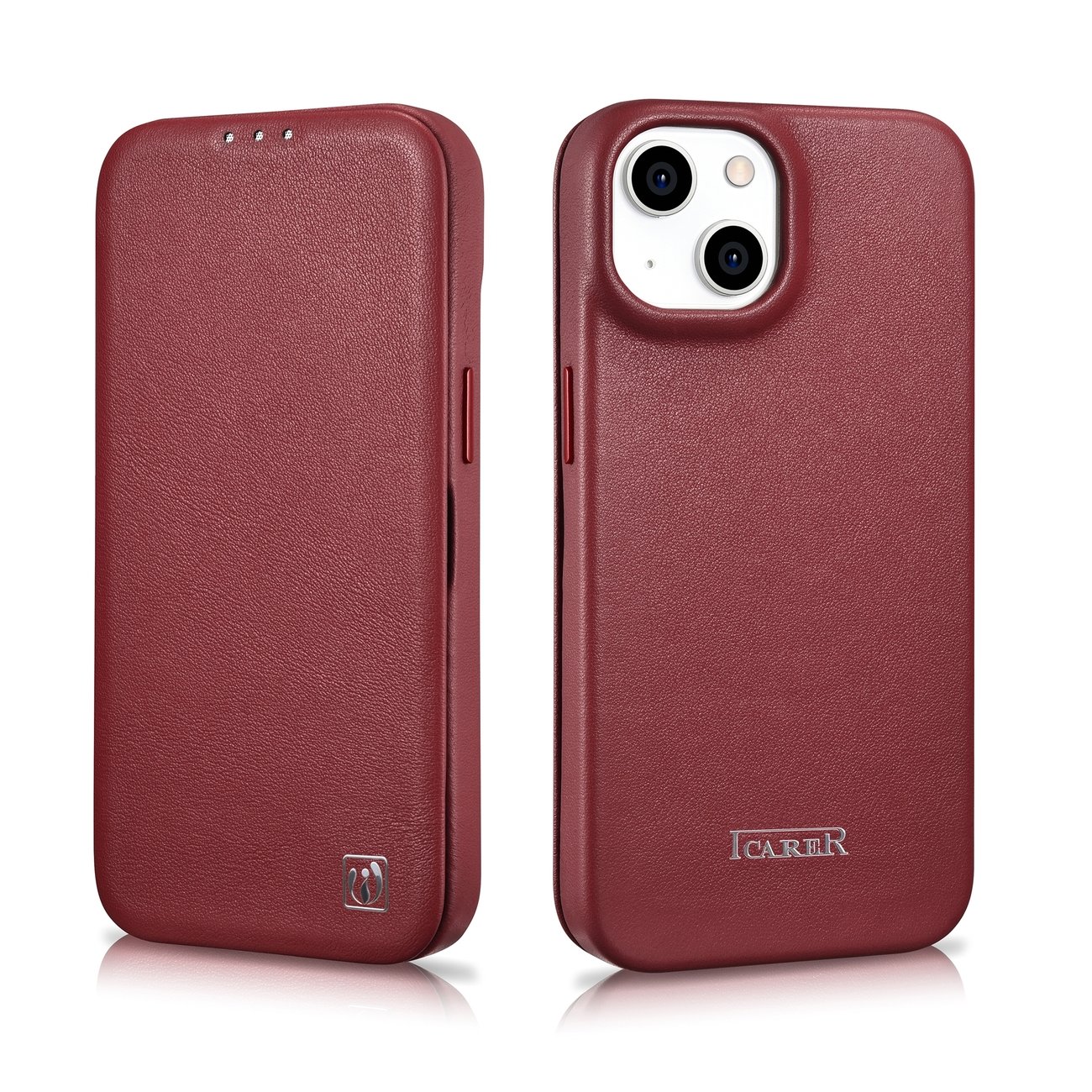iCarer CE Premium Leather Folio Case for iPhone 14 Plus Magnetic Flip MagSafe Red (WMI14220715-RD)
