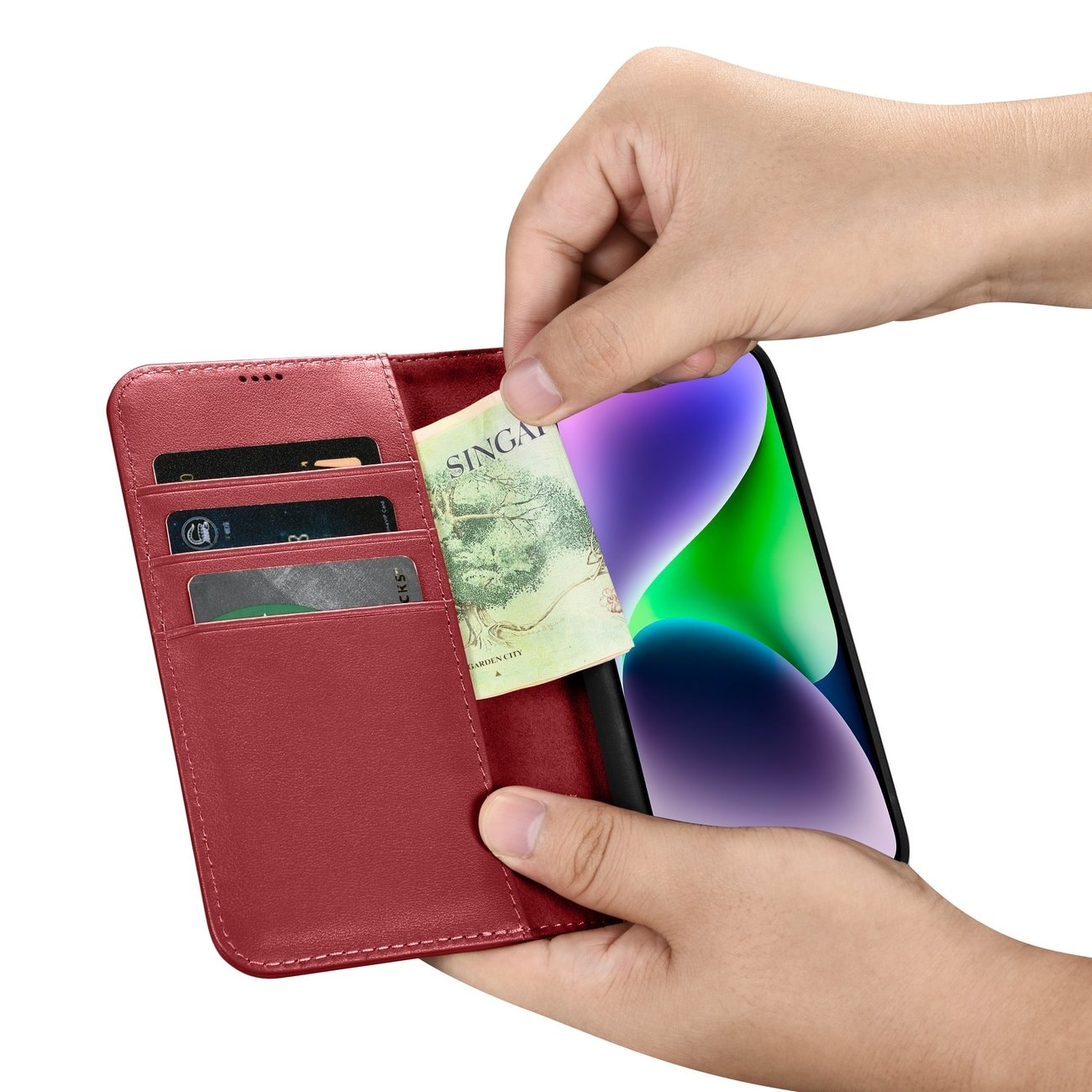 iCarer Wallet Case 2in1 Cover iPhone 14 Plus Anti-RFID Læder Flip Cover Rød (WMI14220727-RD)