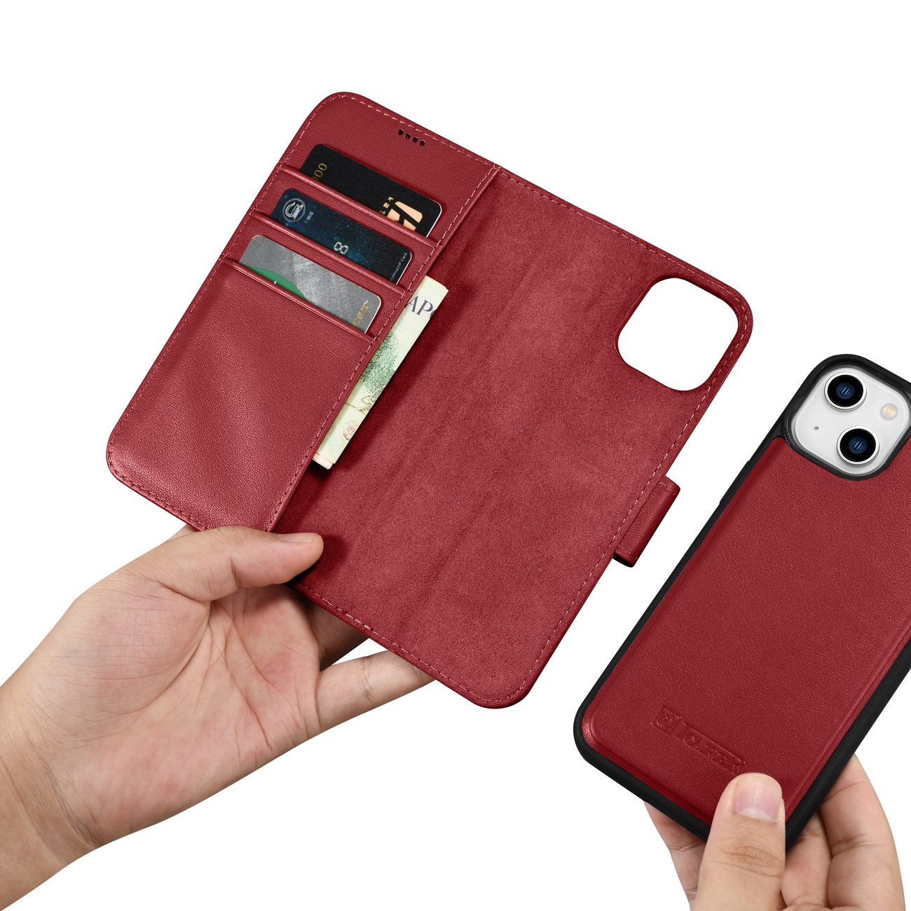 iCarer Wallet Case 2in1 Cover iPhone 14 Plus Anti-RFID Læder Flip Cover Rød (WMI14220727-RD)