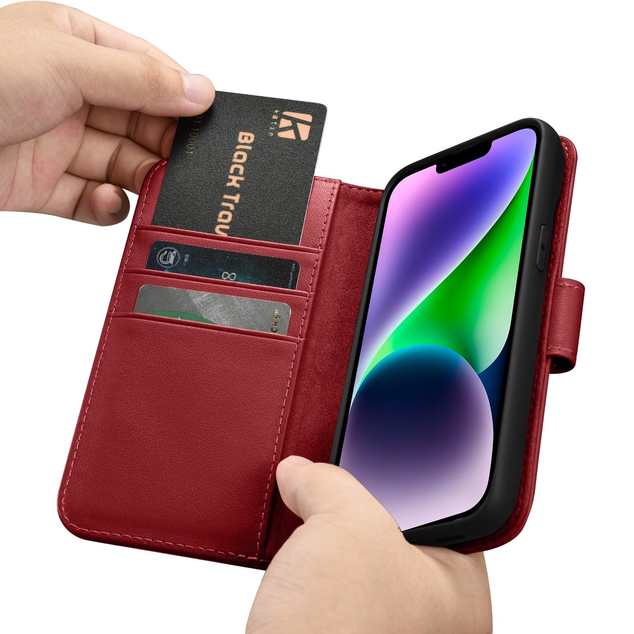 iCarer Wallet Case 2in1 Cover iPhone 14 Plus Anti-RFID Læder Flip Cover Rød (WMI14220727-RD)