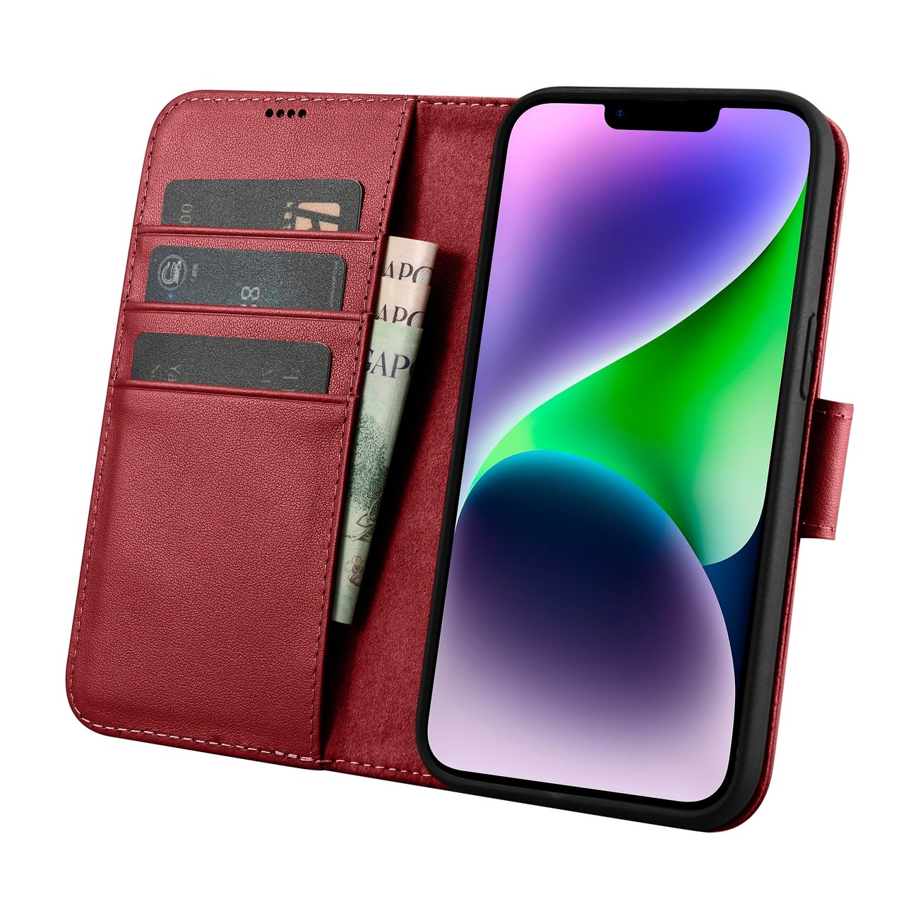 iCarer Wallet Case 2in1 Cover iPhone 14 Plus Anti-RFID Læder Flip Cover Rød (WMI14220727-RD)