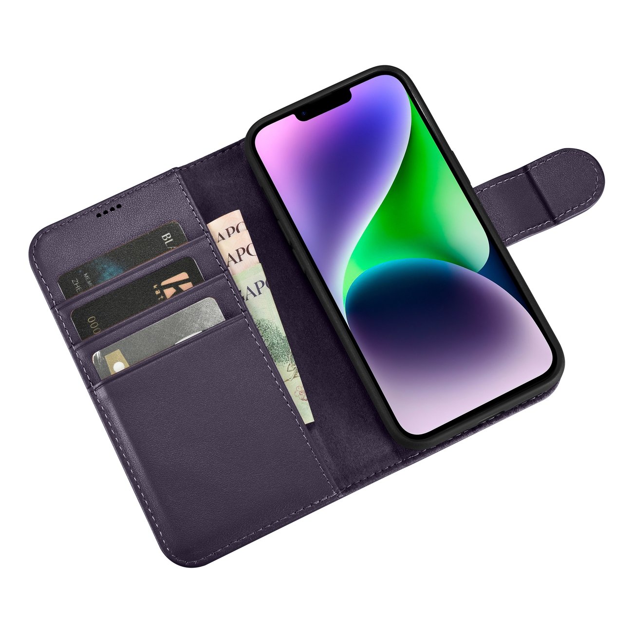 iCarer 2in1 Wallet Case for iPhone 14 Plus Anti-RFID Leather Flip Dark Purple (WMI14220727-DP)