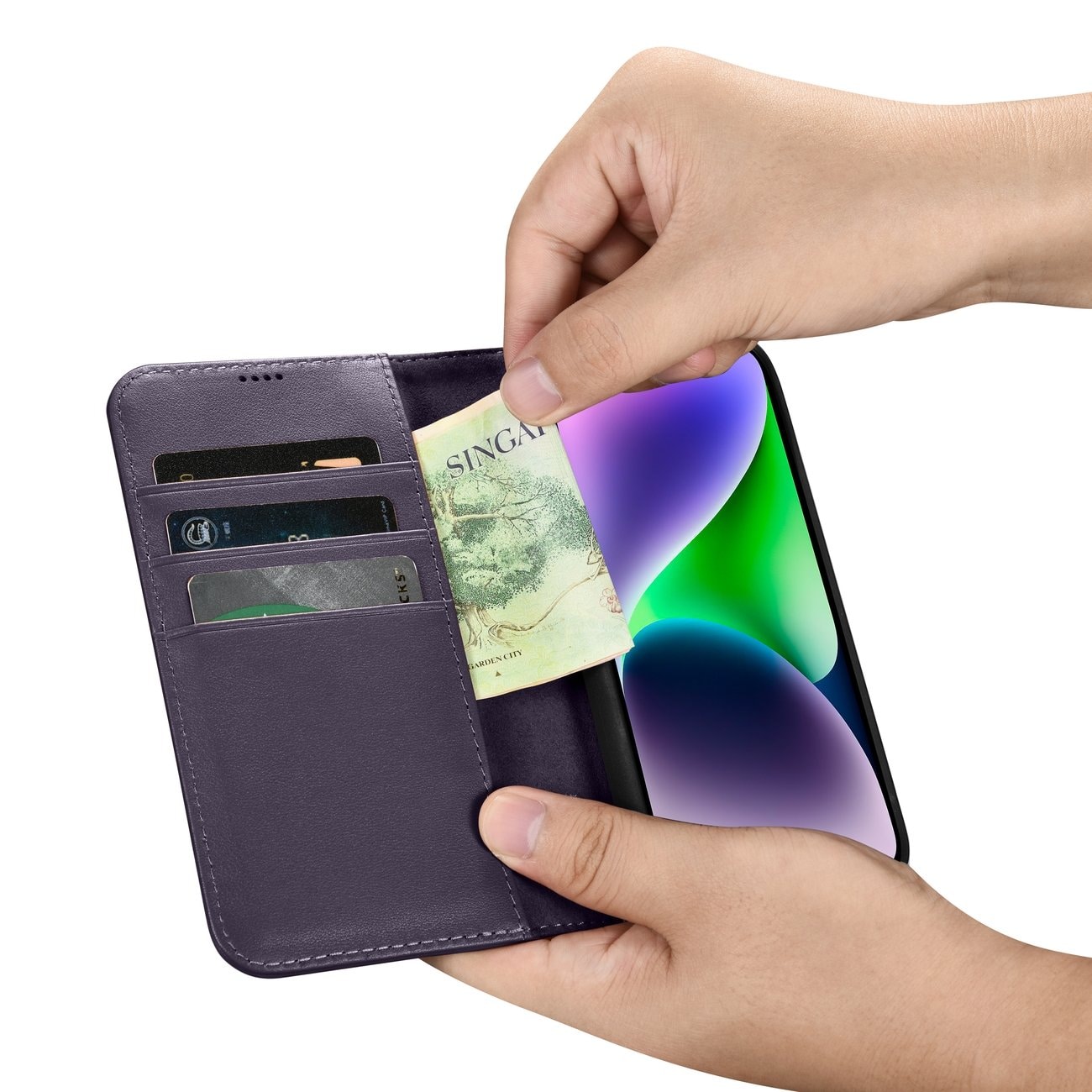 iCarer 2in1 Wallet Case for iPhone 14 Plus Anti-RFID Leather Flip Dark Purple (WMI14220727-DP)