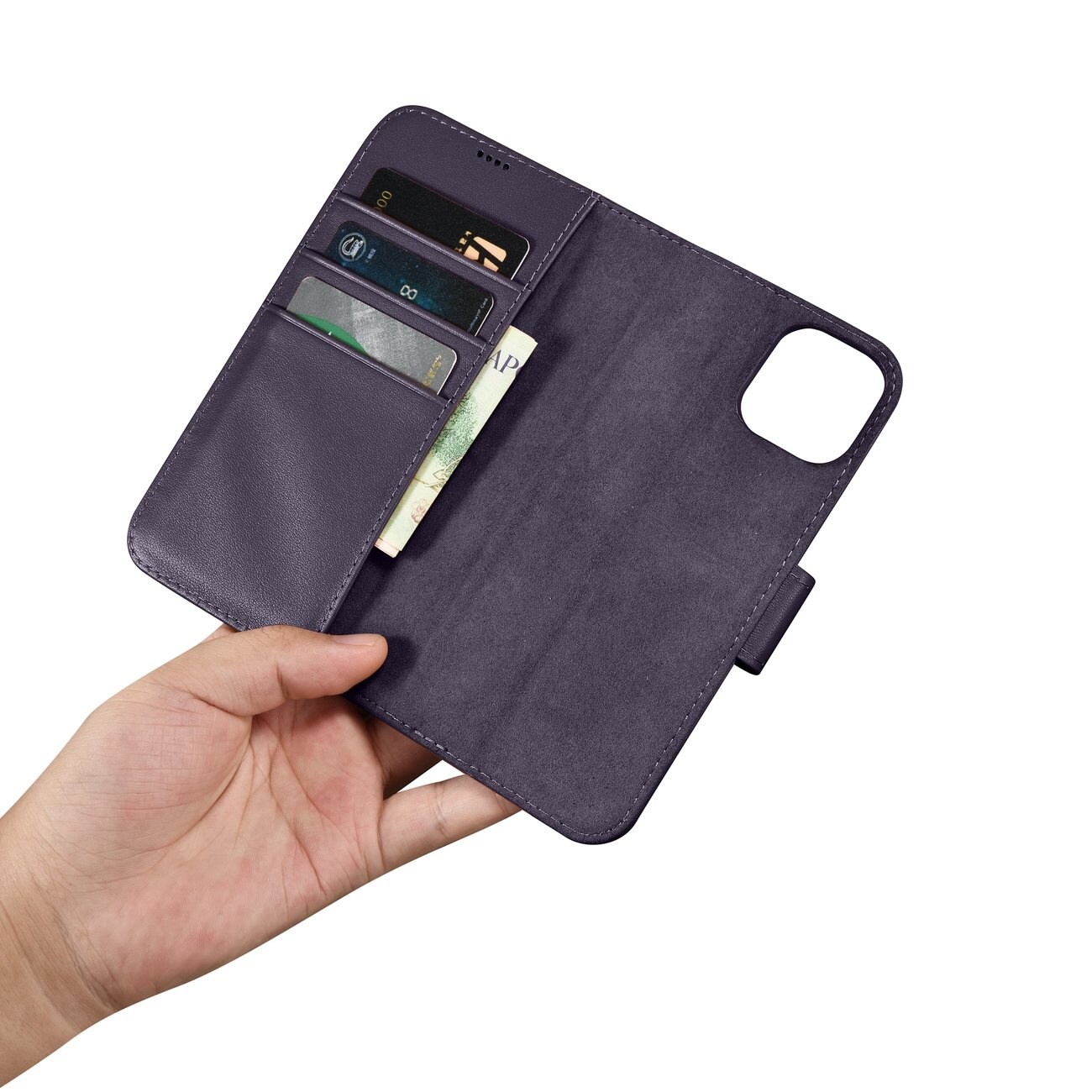 iCarer 2in1 Wallet Case for iPhone 14 Plus Anti-RFID Leather Flip Dark Purple (WMI14220727-DP)