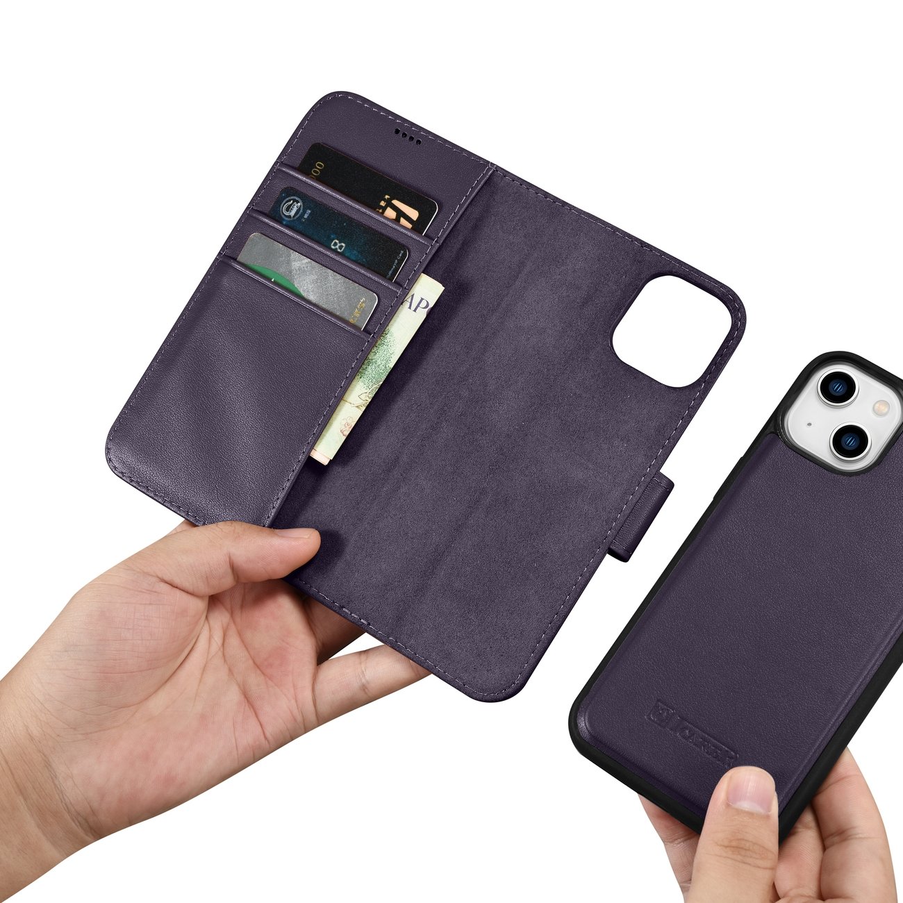 iCarer 2in1 Wallet Case for iPhone 14 Plus Anti-RFID Leather Flip Dark Purple (WMI14220727-DP)
