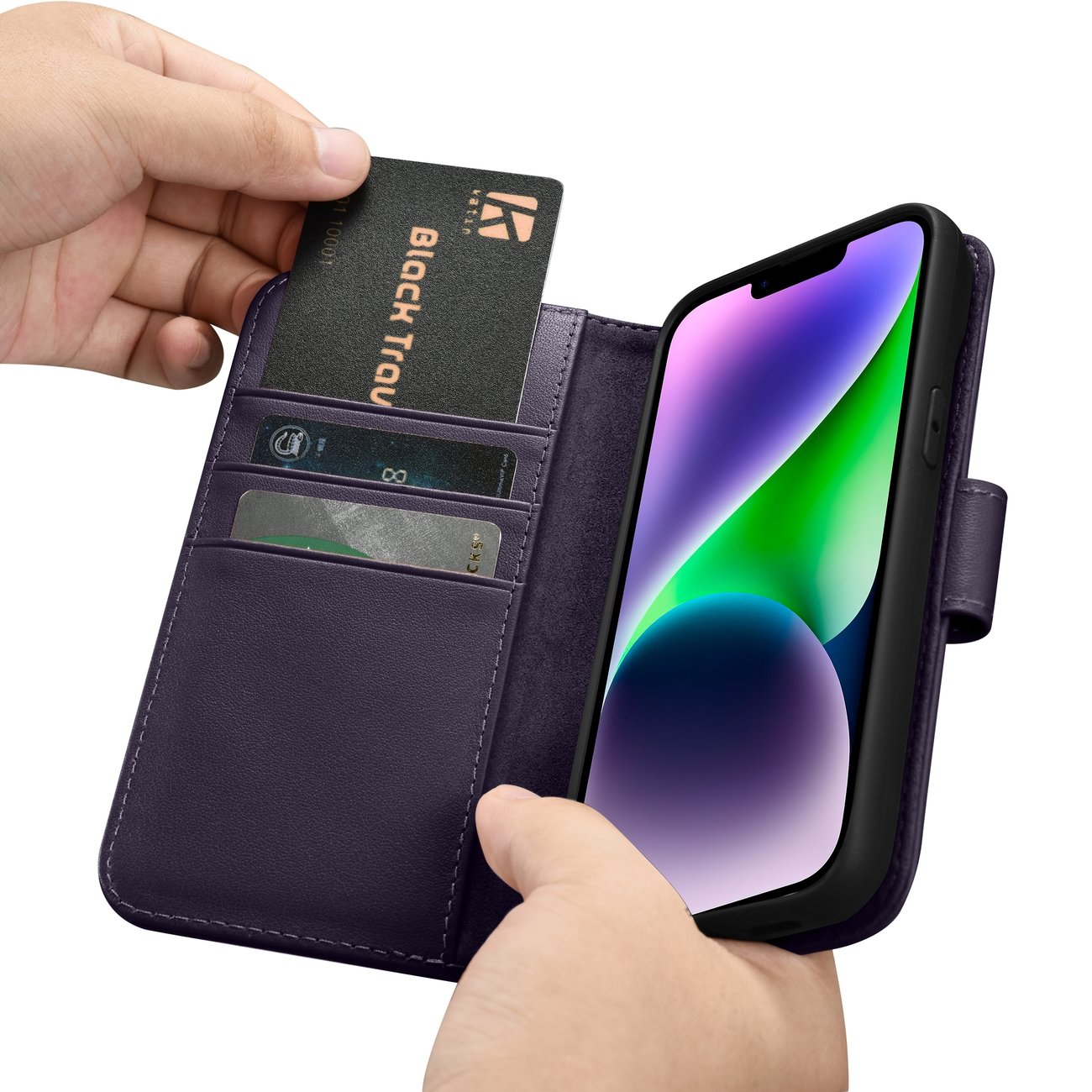 iCarer 2in1 Wallet Case for iPhone 14 Plus Anti-RFID Leather Flip Dark Purple (WMI14220727-DP)