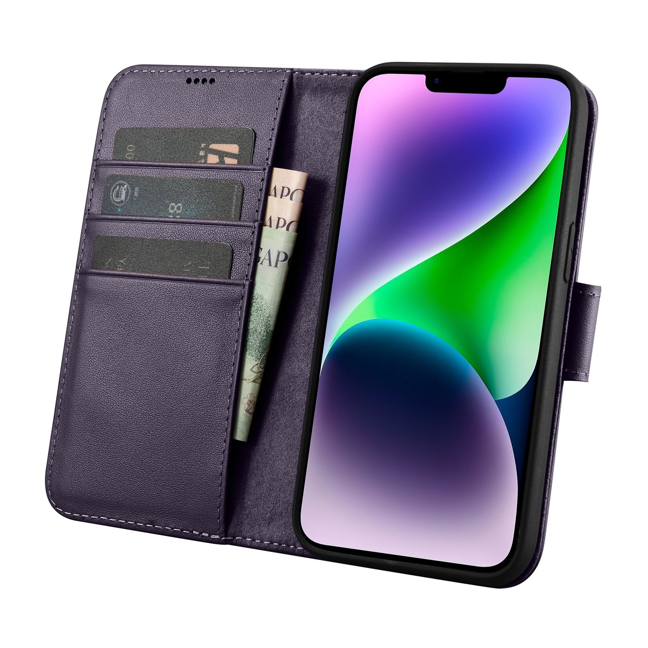 iCarer 2in1 Wallet Case for iPhone 14 Plus Anti-RFID Leather Flip Dark Purple (WMI14220727-DP)