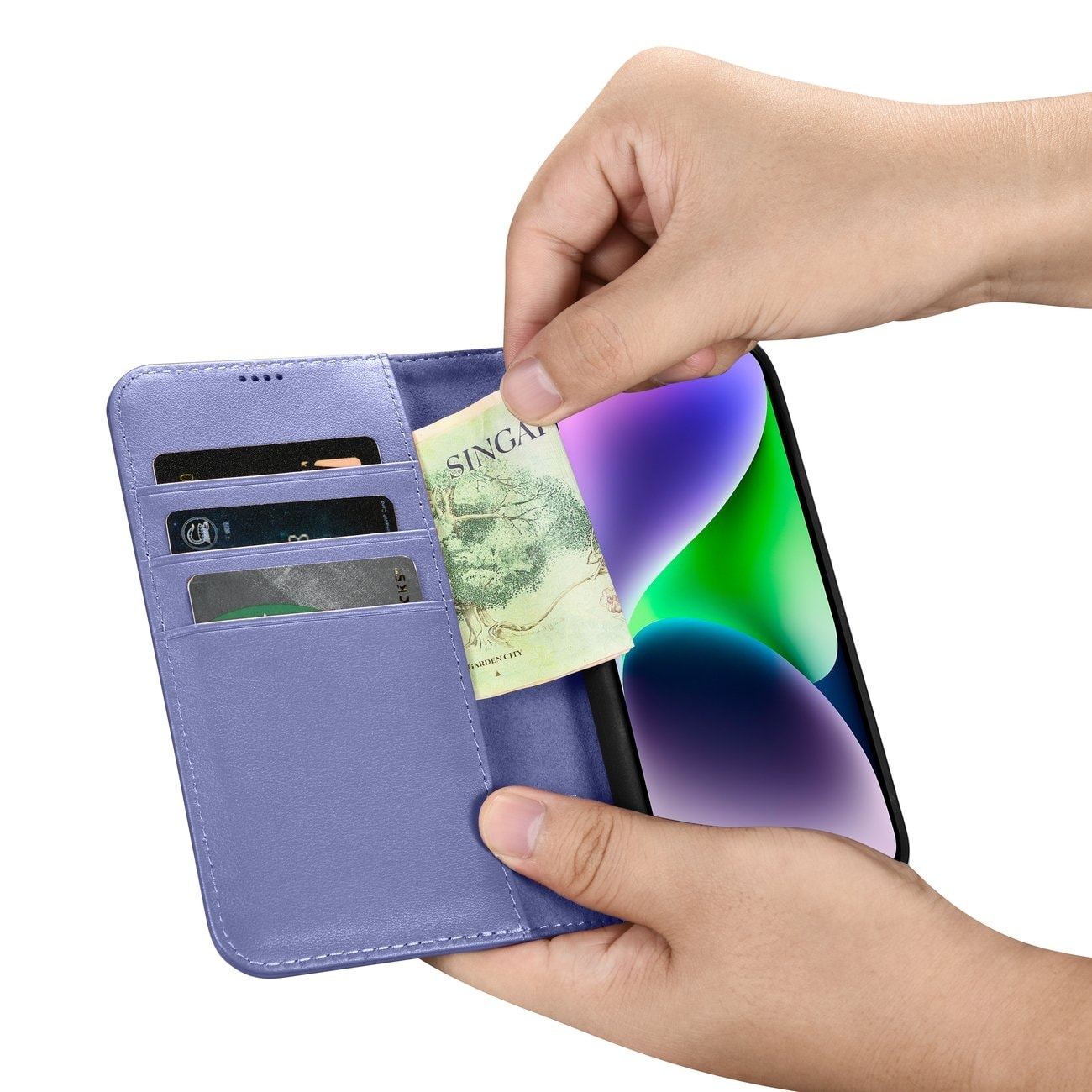 iCarer 2in1 Wallet Case for iPhone 14 Plus Anti-RFID Leather Flip Light Purple (WMI14220727-LP)