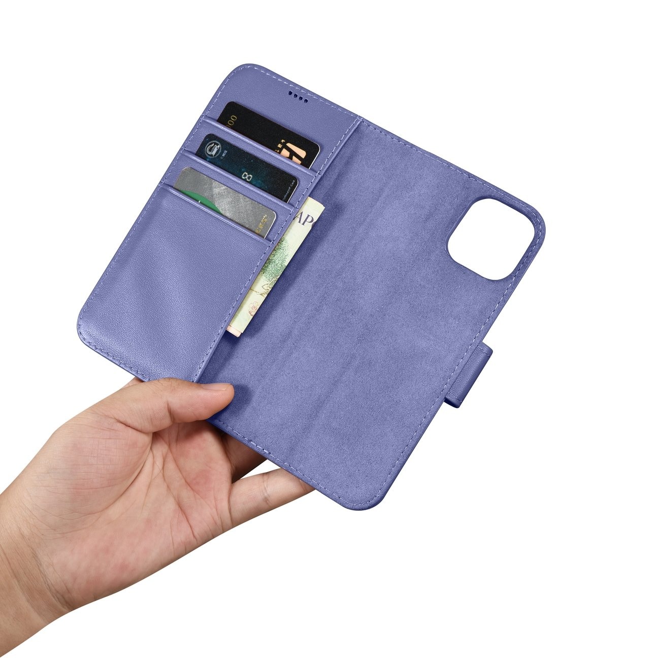 iCarer 2in1 Wallet Case for iPhone 14 Plus Anti-RFID Leather Flip Light Purple (WMI14220727-LP)