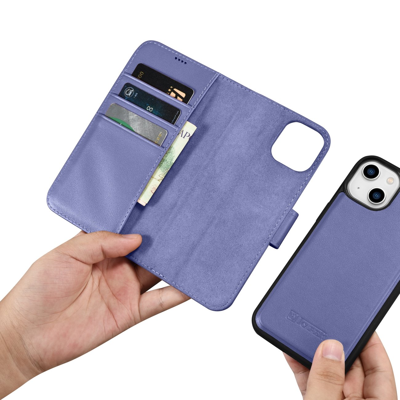 iCarer 2in1 Wallet Case for iPhone 14 Plus Anti-RFID Leather Flip Light Purple (WMI14220727-LP)