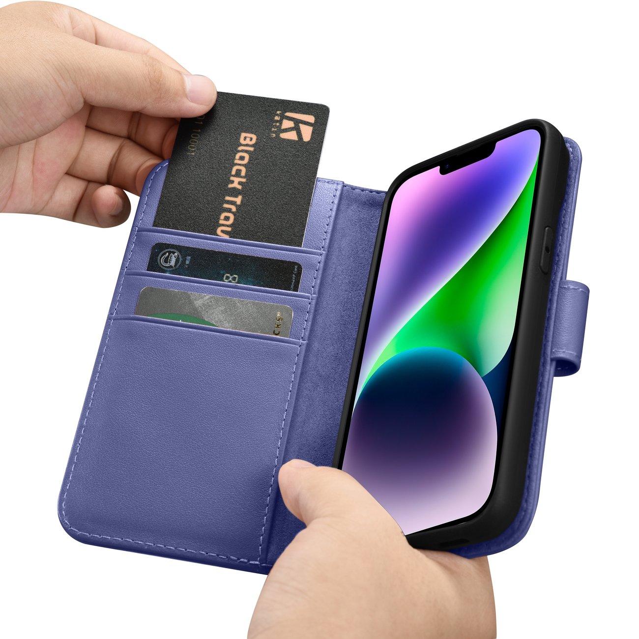 iCarer 2in1 Wallet Case for iPhone 14 Plus Anti-RFID Leather Flip Light Purple (WMI14220727-LP)