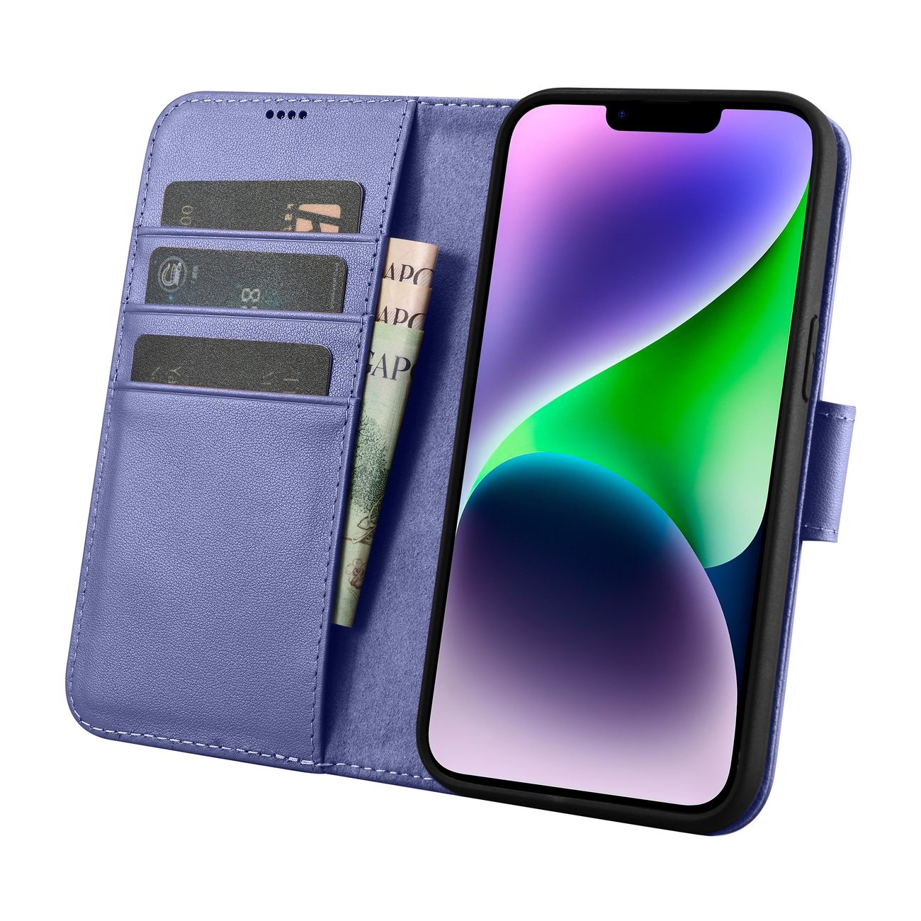 iCarer 2in1 Wallet Case for iPhone 14 Plus Anti-RFID Leather Flip Light Purple (WMI14220727-LP)