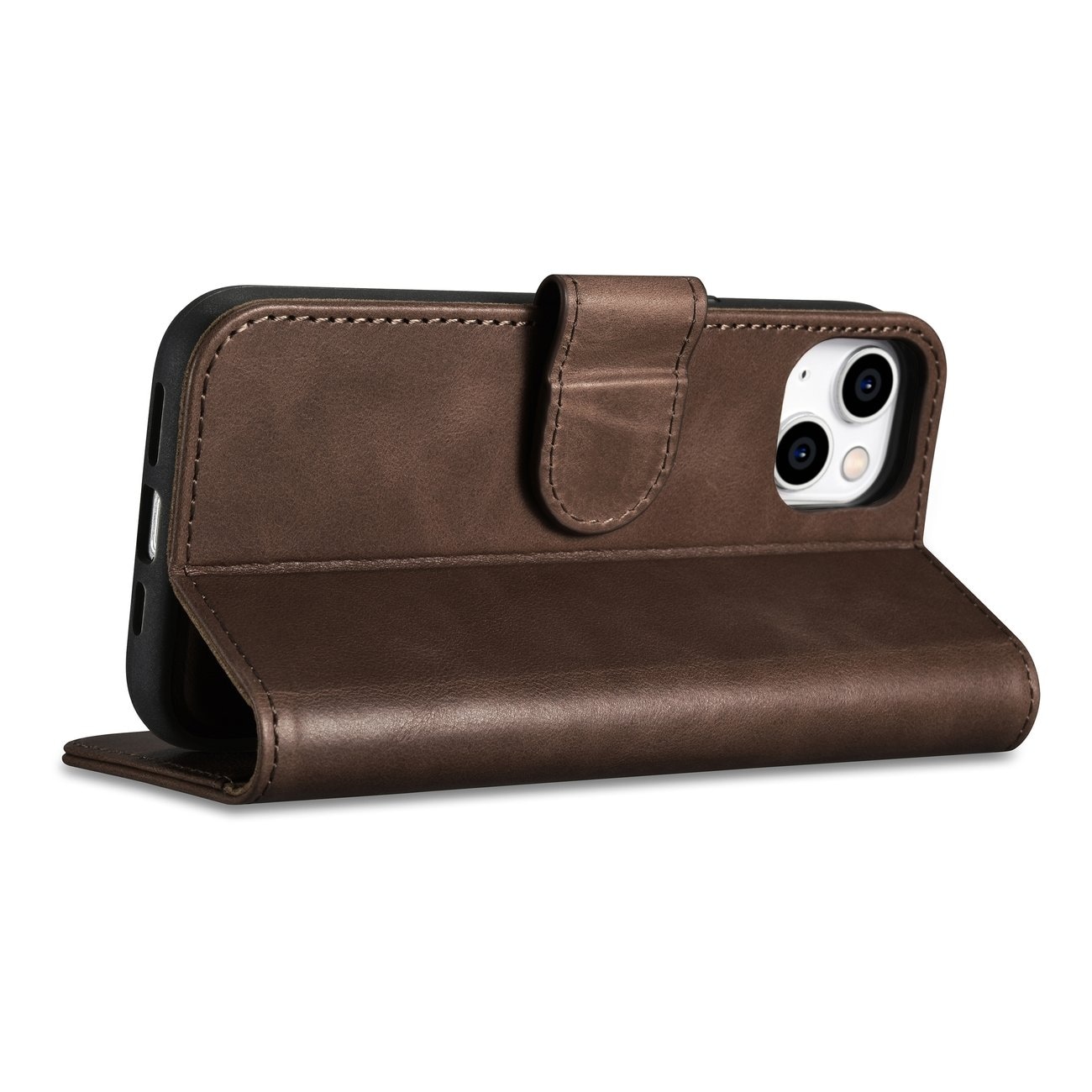 iCarer 2in1 Oil Wax Wallet Case for iPhone 14 Plus - Anti-RFID Leather Flip Case Brown