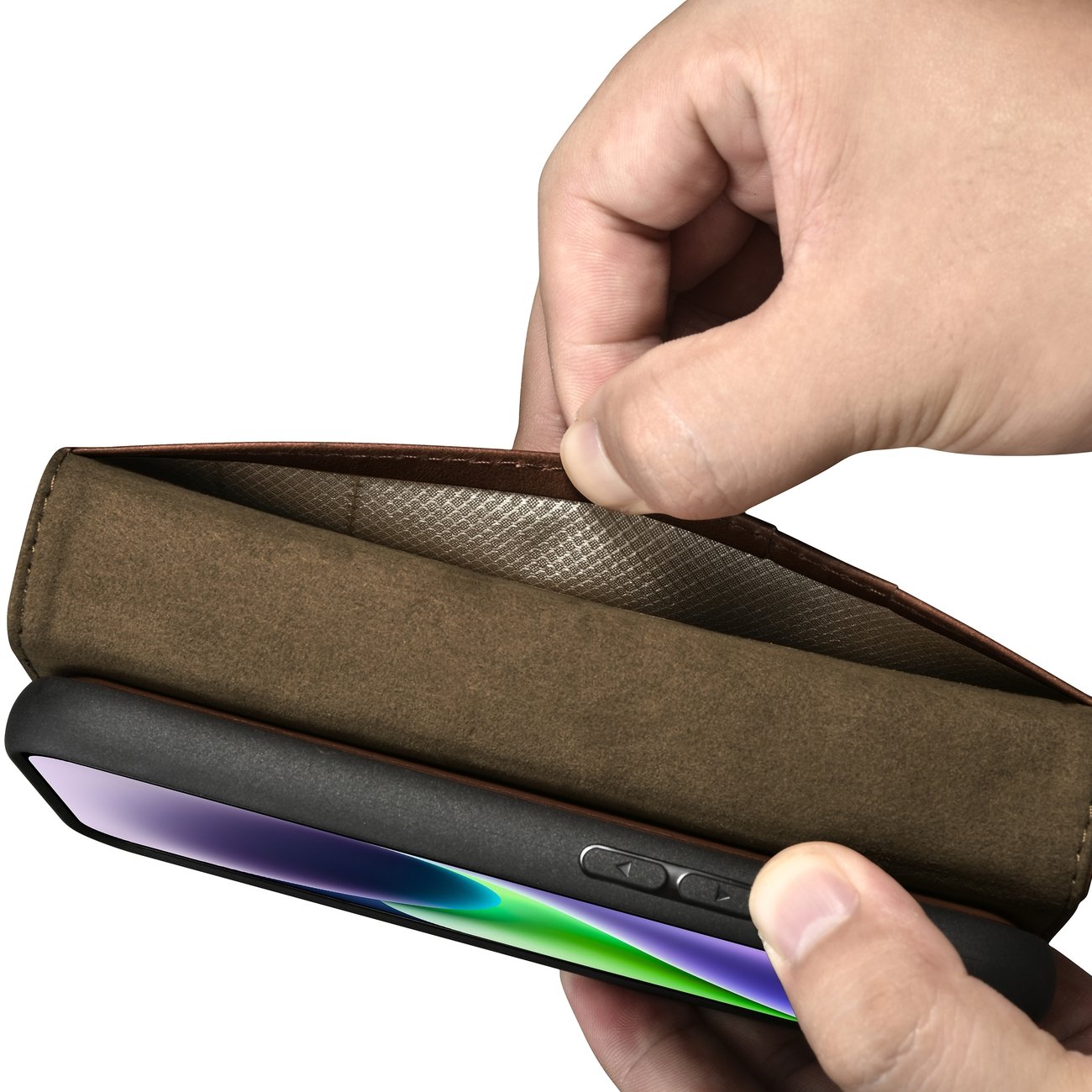 iCarer 2in1 Oil Wax Wallet Case for iPhone 14 Plus - Anti-RFID Leather Flip Case Brown