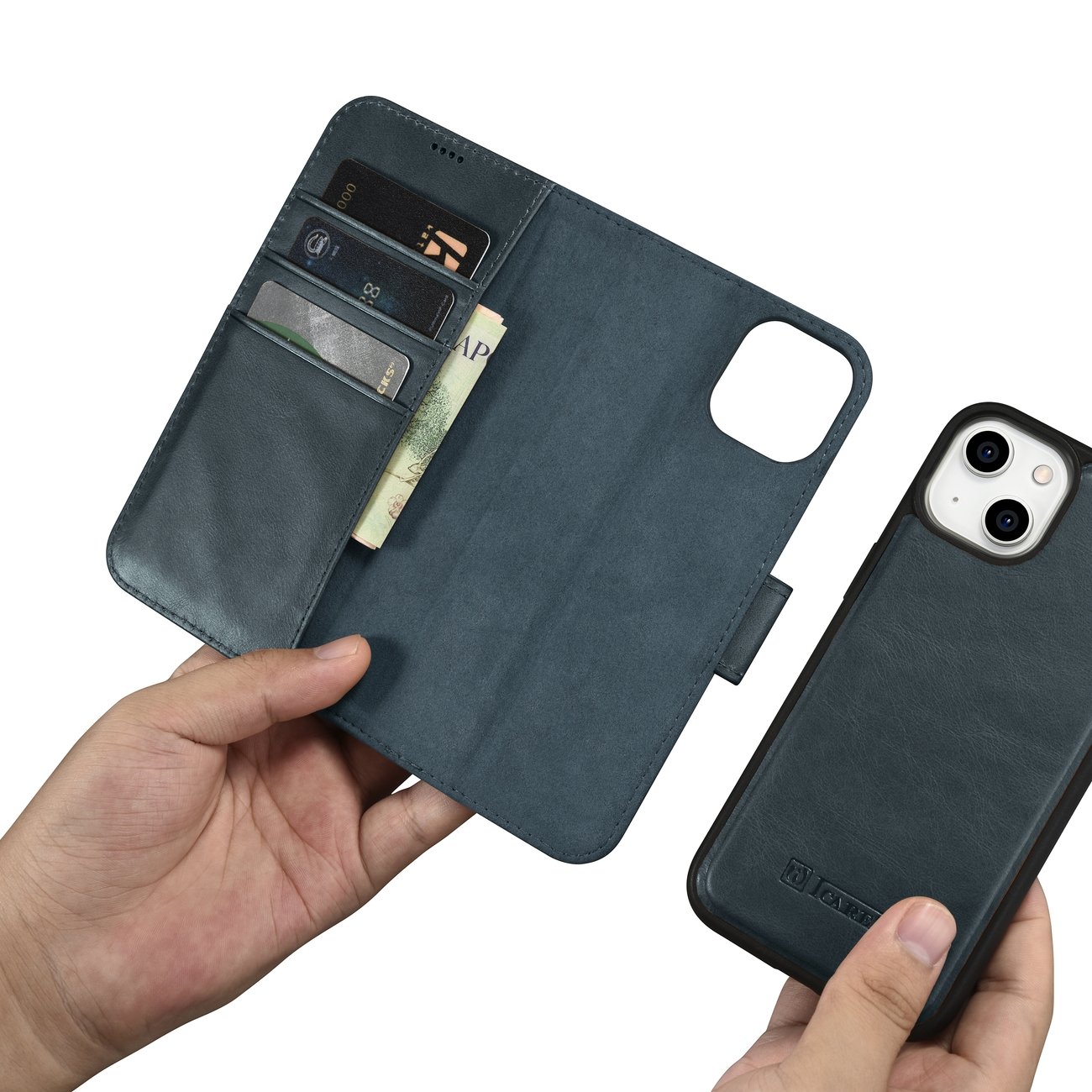 iCarer 2in1 Oil Wax Wallet Case for iPhone 14 Plus Anti-RFID Leather Flip Blue (WMI14220723-BU)