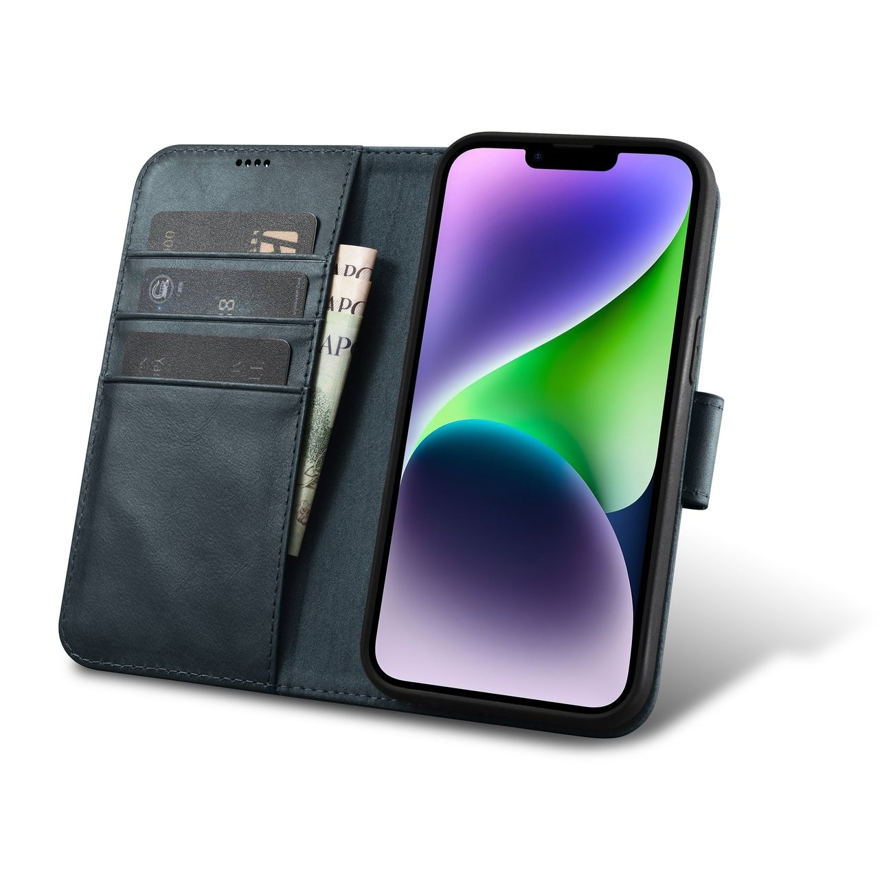 iCarer 2in1 Oil Wax Wallet Case for iPhone 14 Plus Anti-RFID Leather Flip Blue (WMI14220723-BU)