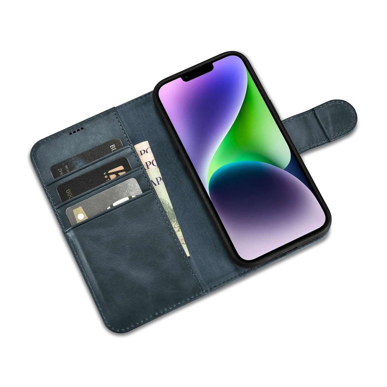 iCarer 2in1 Oil Wax Wallet Case for iPhone 14 Plus Anti-RFID Leather Flip Blue (WMI14220723-BU)