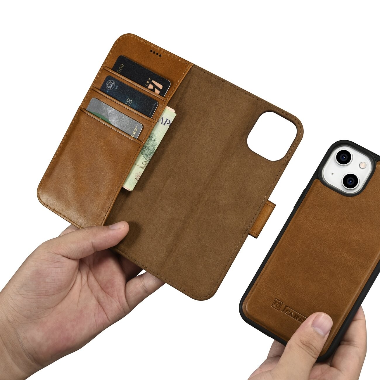iCarer 2in1 Oil Wax Wallet Case iPhone 14 Plus Anti-RFID Leather Flip Brown (WMI14220723-TN)