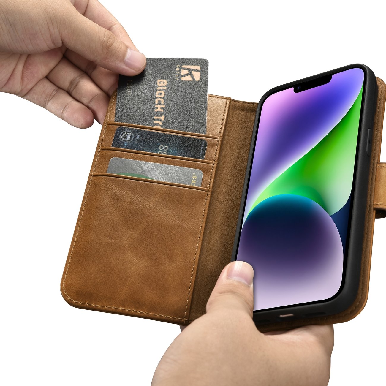 iCarer 2in1 Oil Wax Wallet Case iPhone 14 Plus Anti-RFID Leather Flip Brown (WMI14220723-TN)
