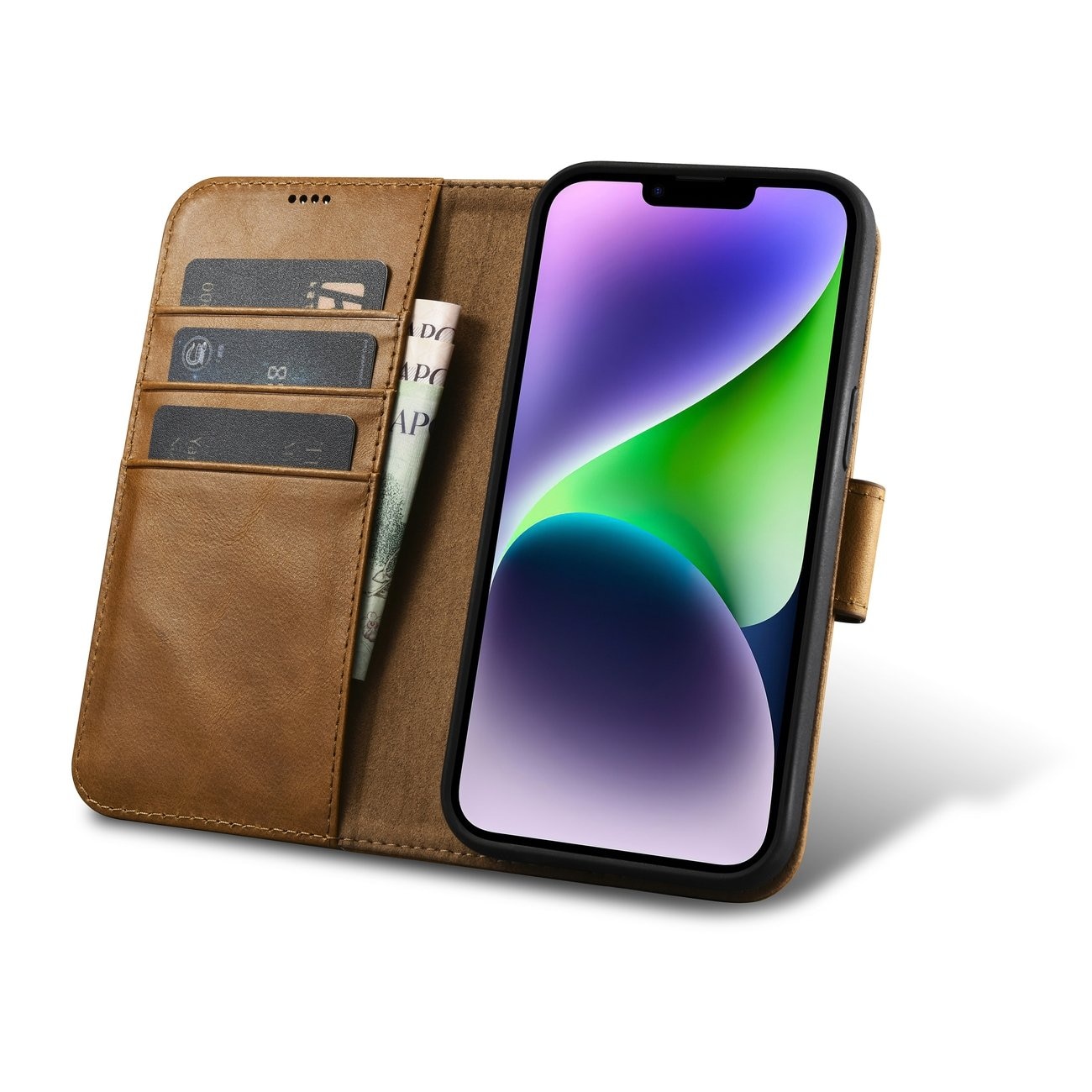 iCarer 2in1 Oil Wax Wallet Case iPhone 14 Plus Anti-RFID Leather Flip Brown (WMI14220723-TN)