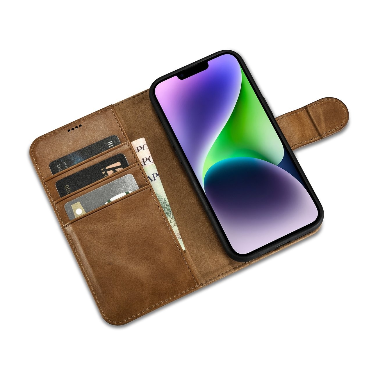 iCarer 2in1 Oil Wax Wallet Case iPhone 14 Plus Anti-RFID Leather Flip Brown (WMI14220723-TN)