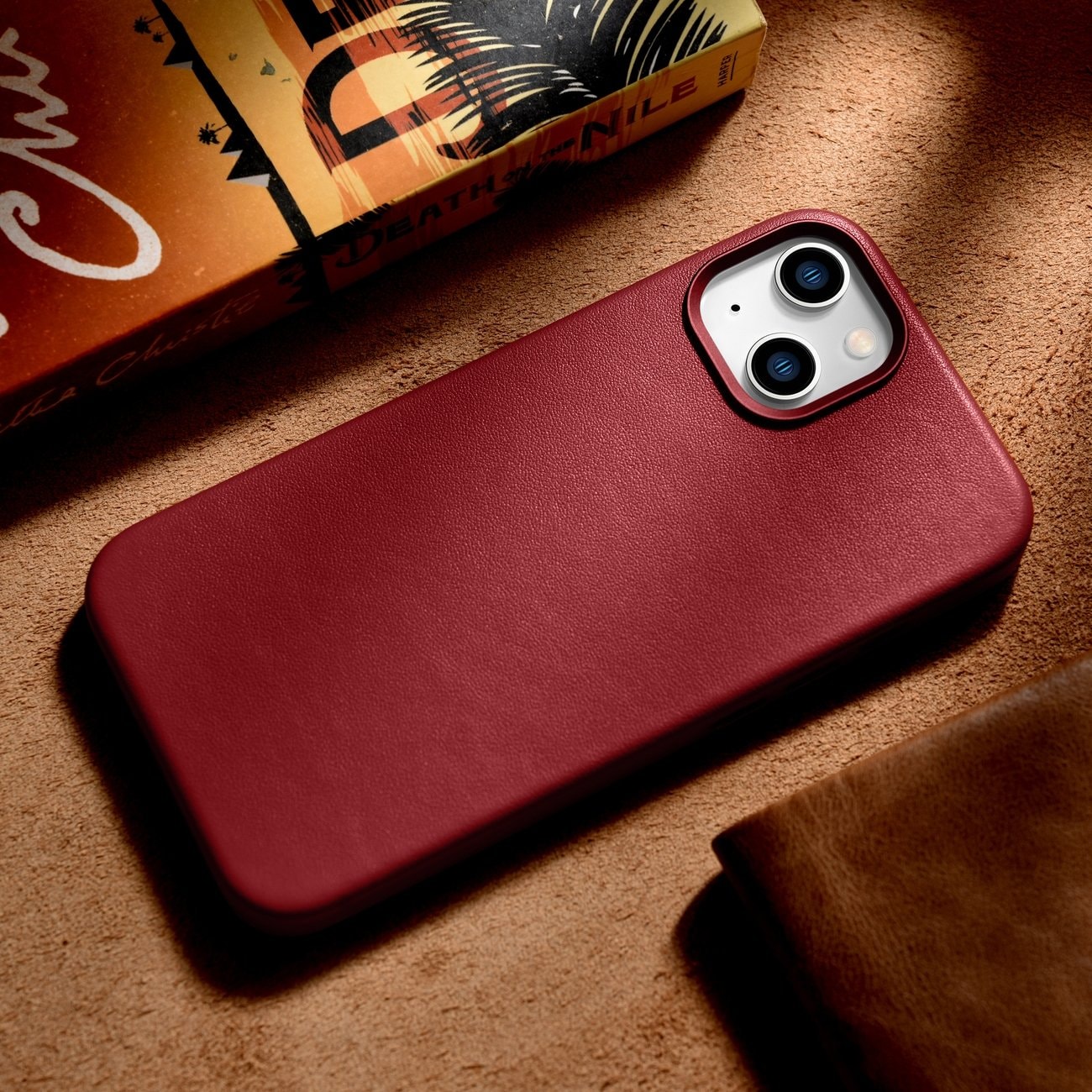 iCarer Case Læderetui i naturlæder til iPhone 14 Plus rød (kompatibel med MagSafe)