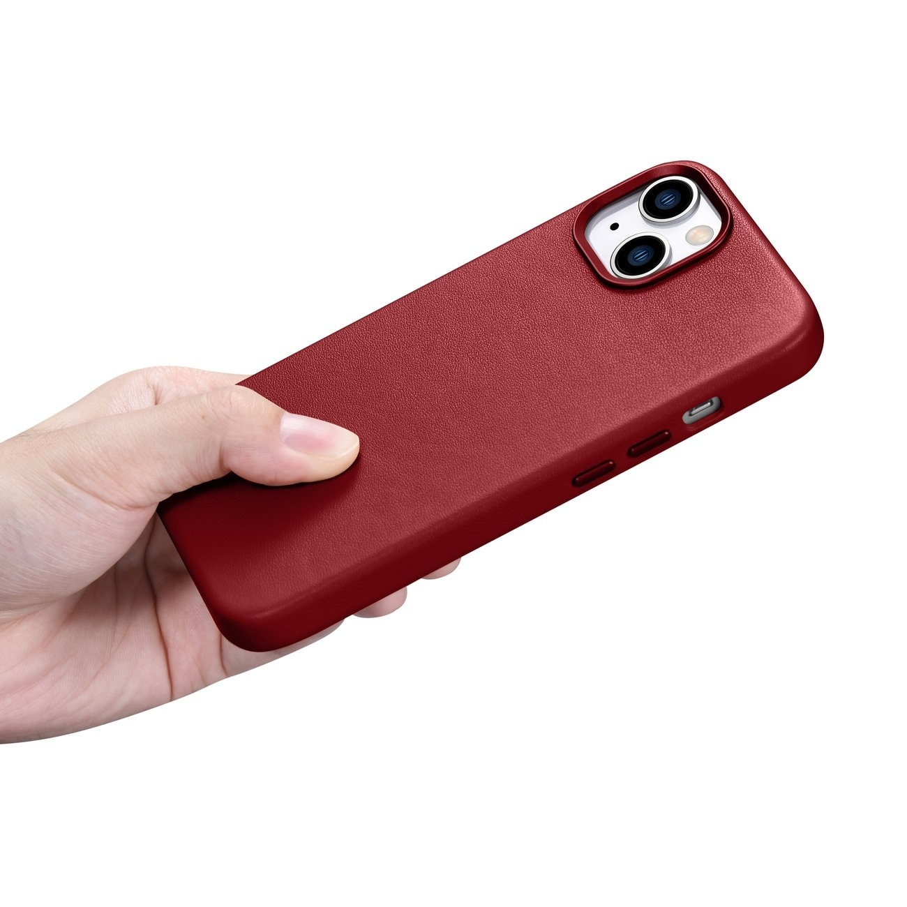 iCarer Case Læderetui i naturlæder til iPhone 14 Plus rød (kompatibel med MagSafe)