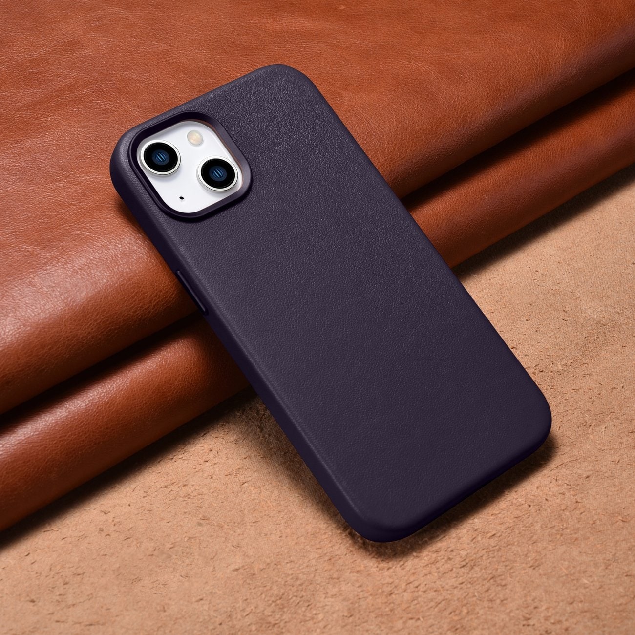 iCarer Case Lædercover til iPhone 14 Plus Mørk Lilla (MagSafe-kompatibel)