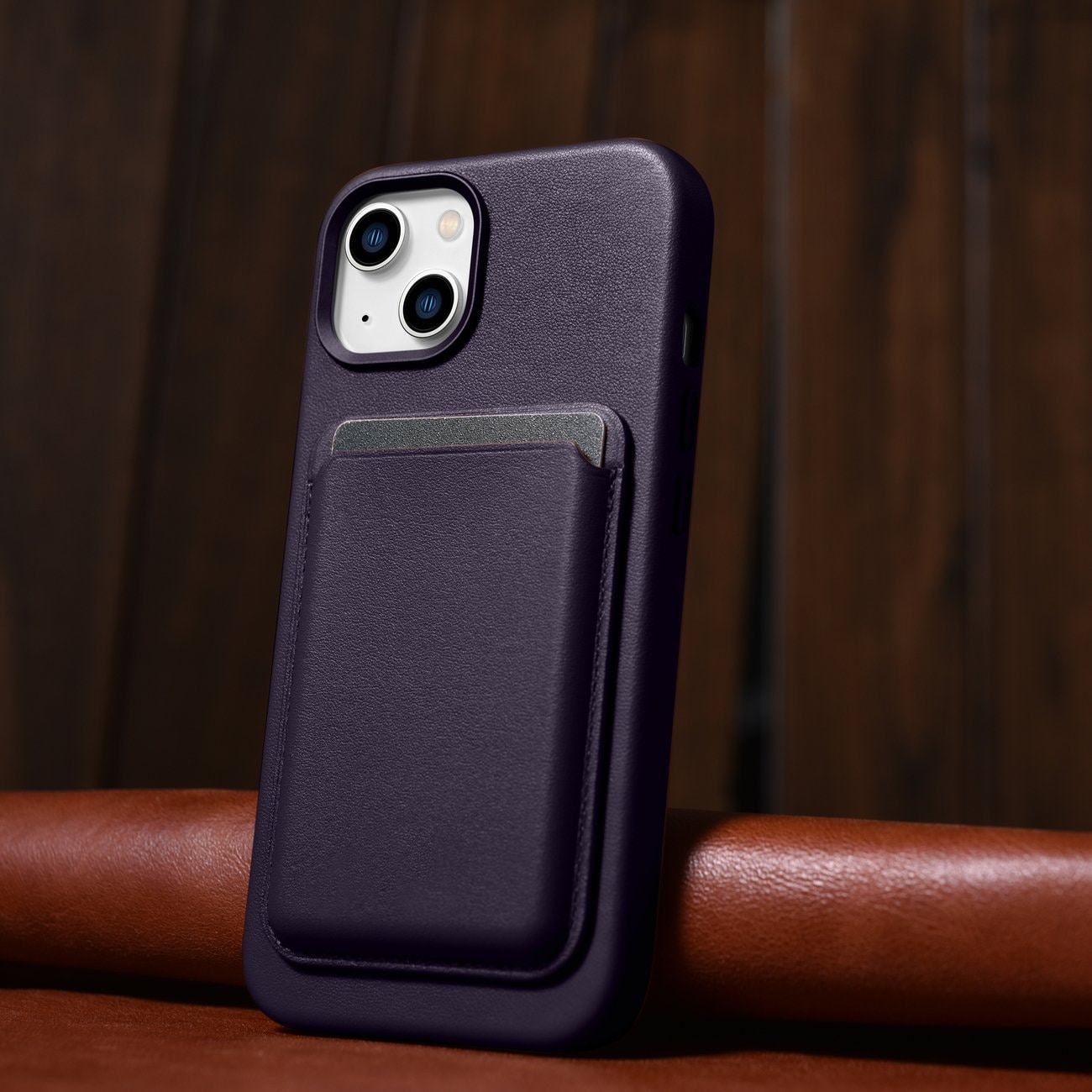 iCarer Case Lædercover til iPhone 14 Plus Mørk Lilla (MagSafe-kompatibel)